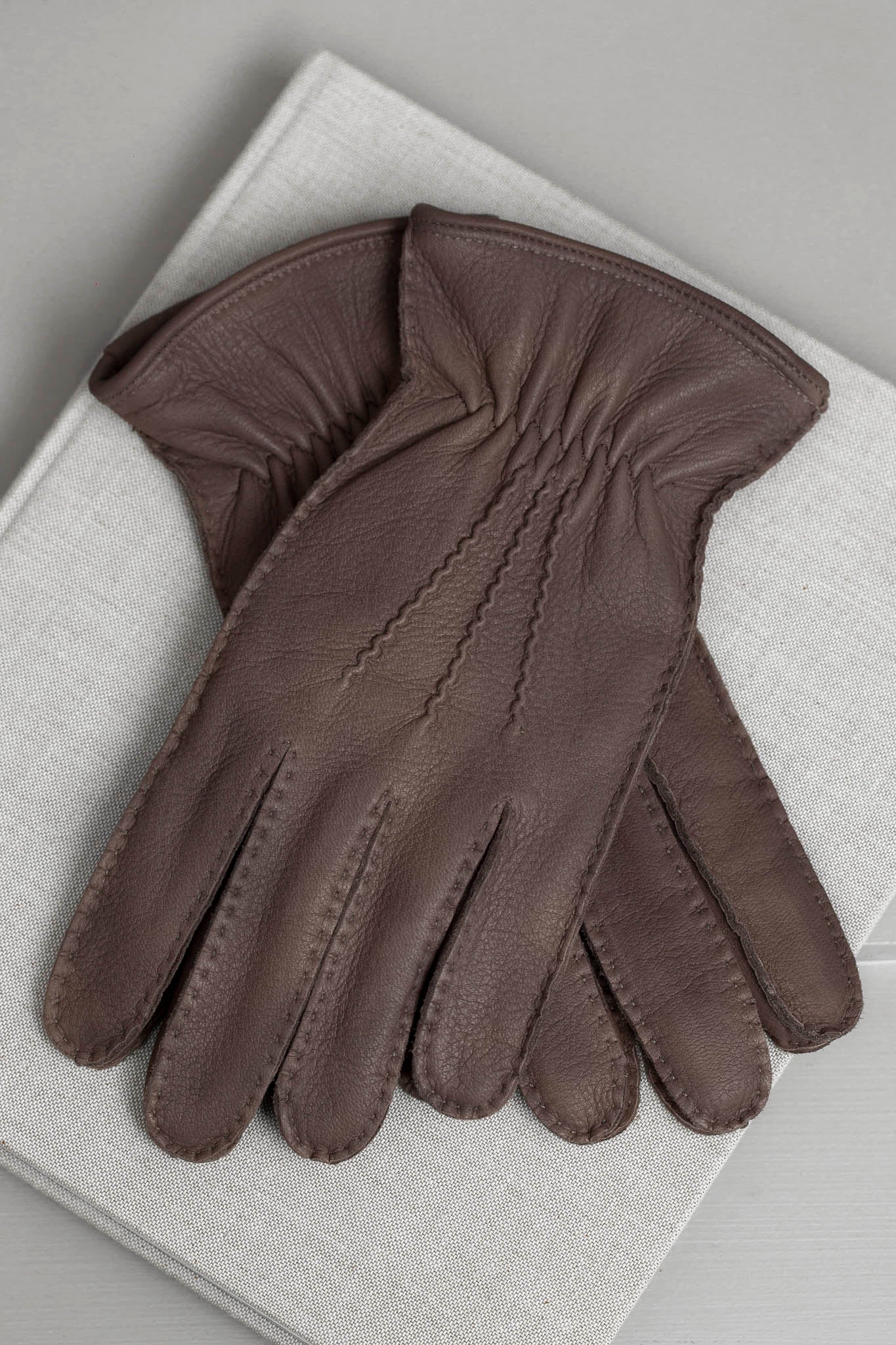 Brown Cashmere Lined Deerskin Leather Gloves - Made in Italy