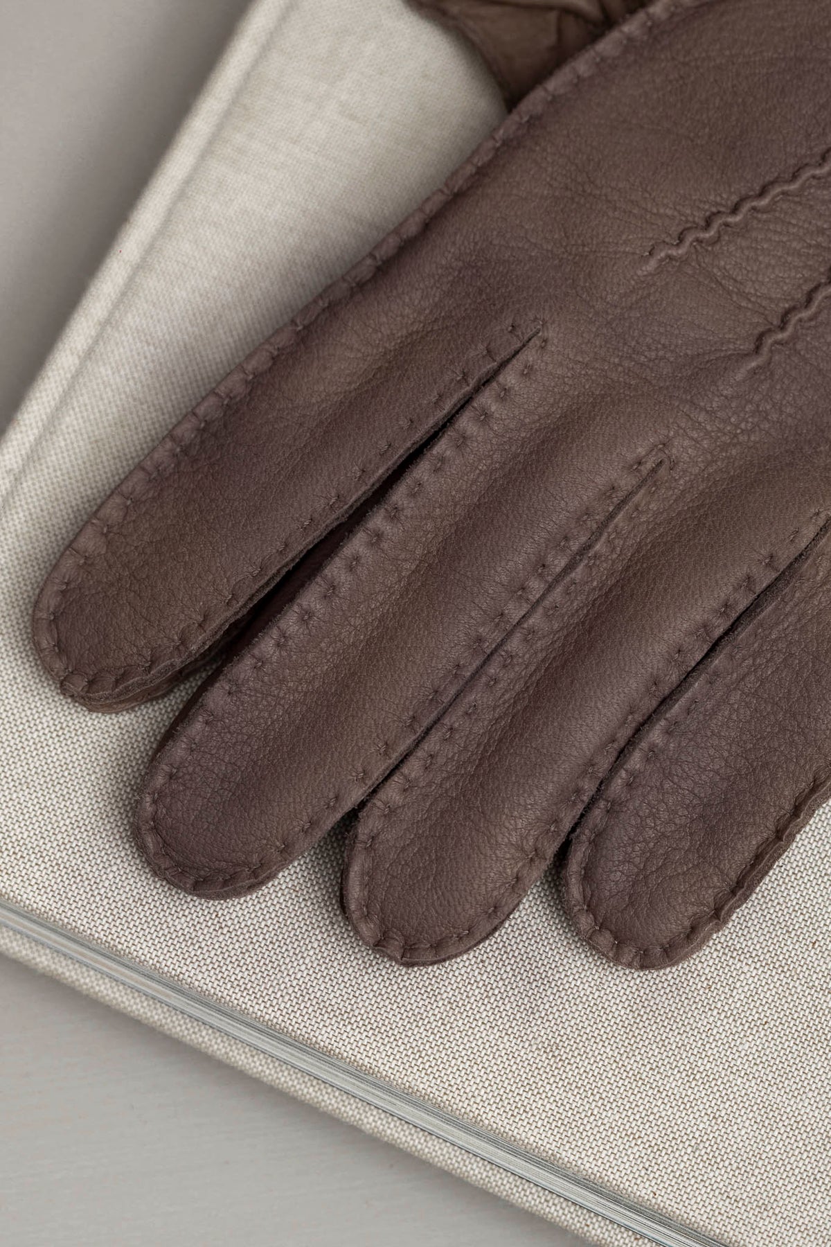 Brown Cashmere Lined Deerskin Leather Gloves Made in Italy