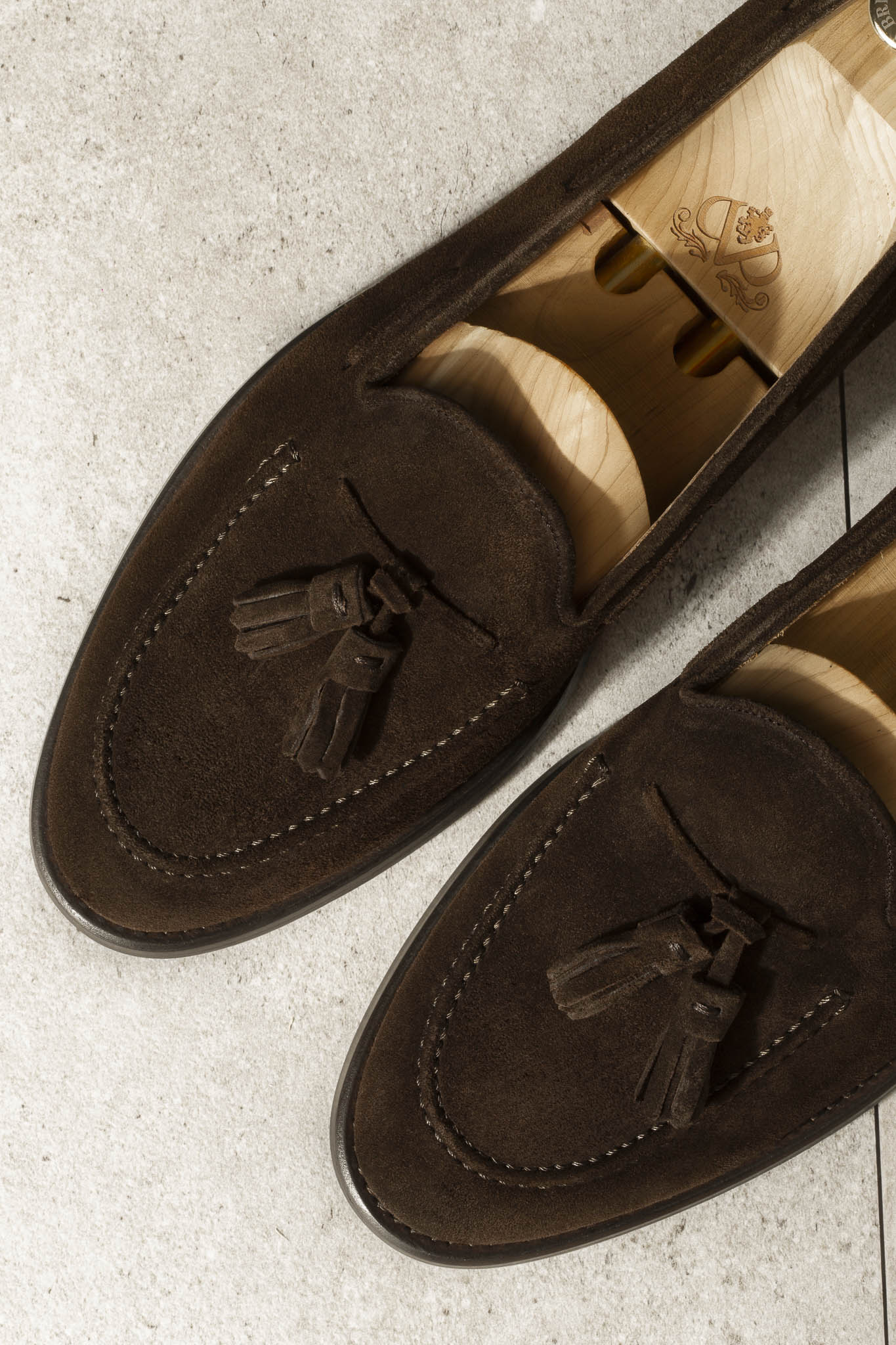 Brown suede tassel loafers - Made In Italy