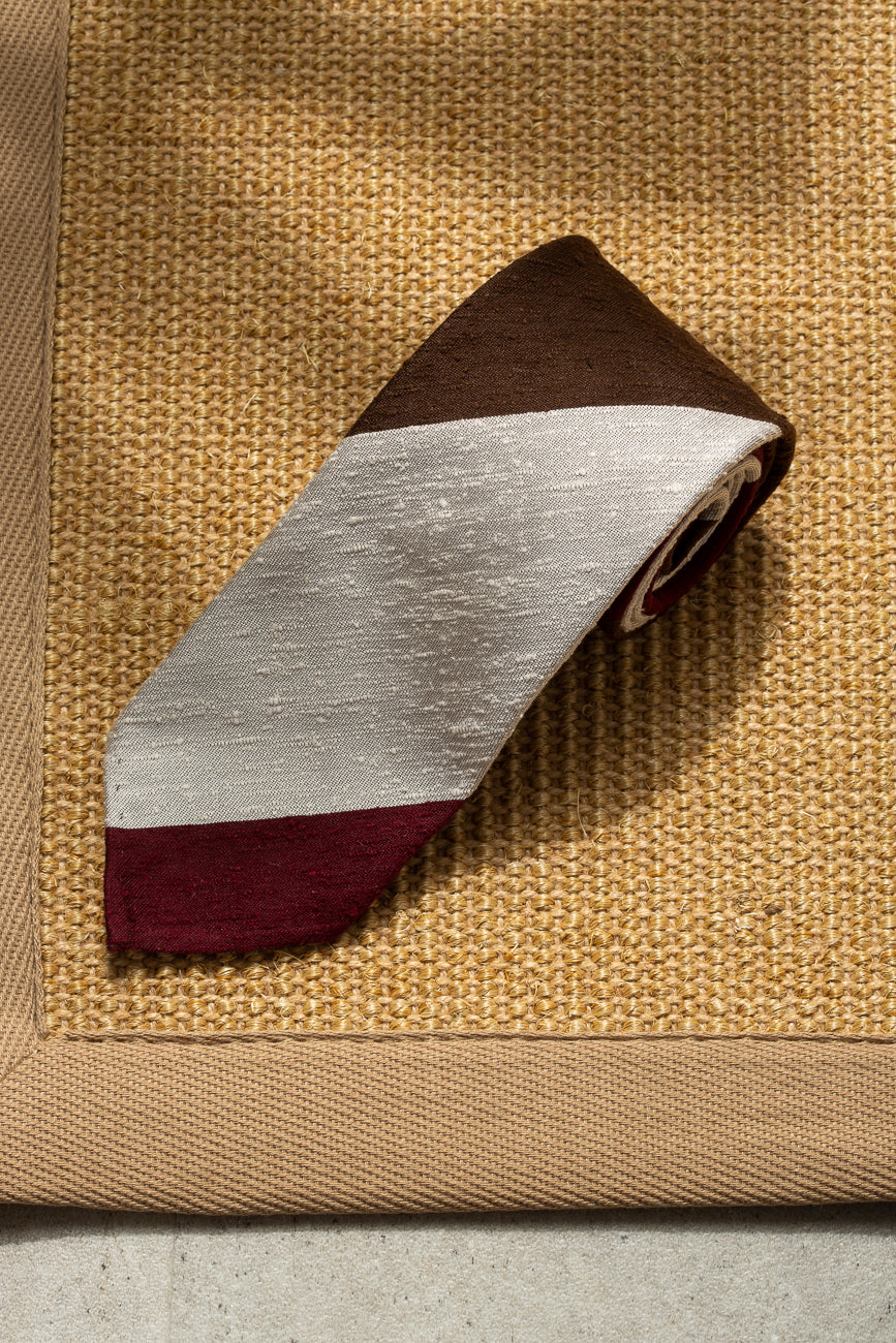 Brown and bordeaux shantung tie - Hand Made In Italy