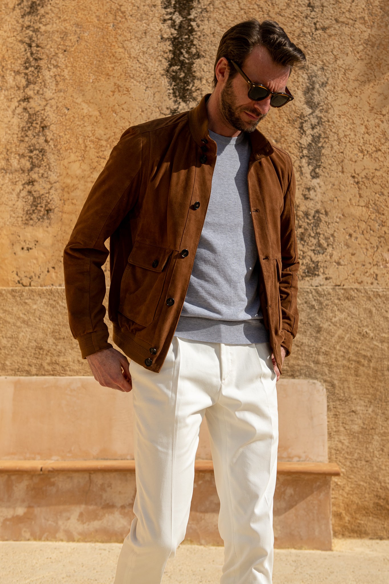 Brown suede bomber jacket – Made in Italy
