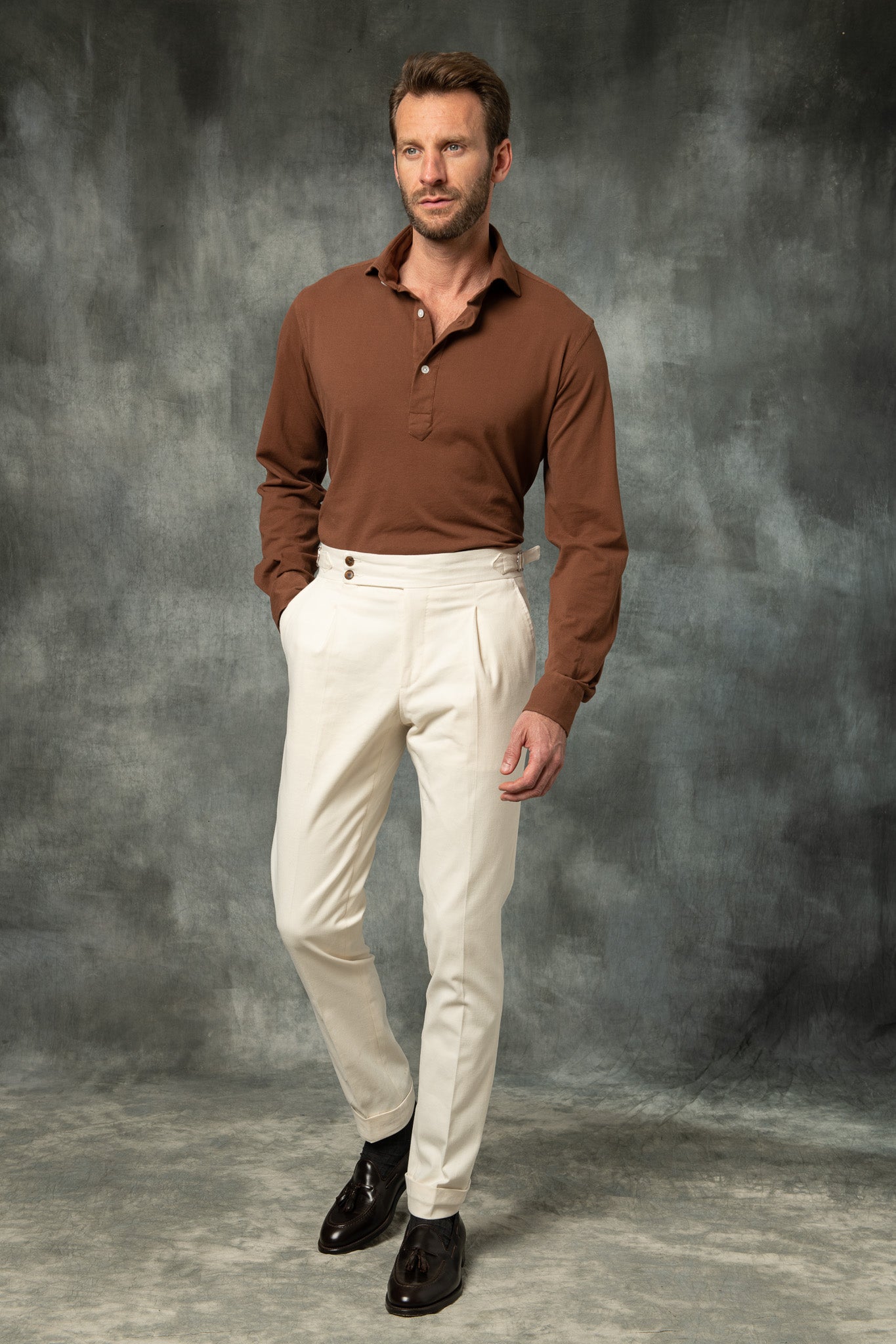 Brown popover polo shirt - Made in Italy