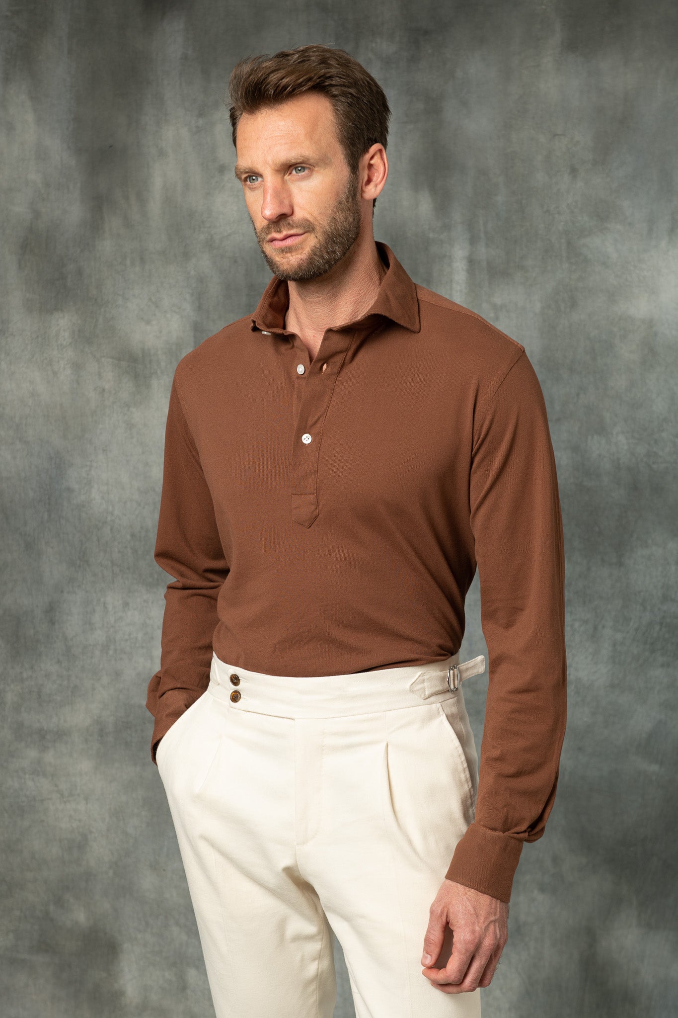 Brown popover polo shirt - Made in Italy