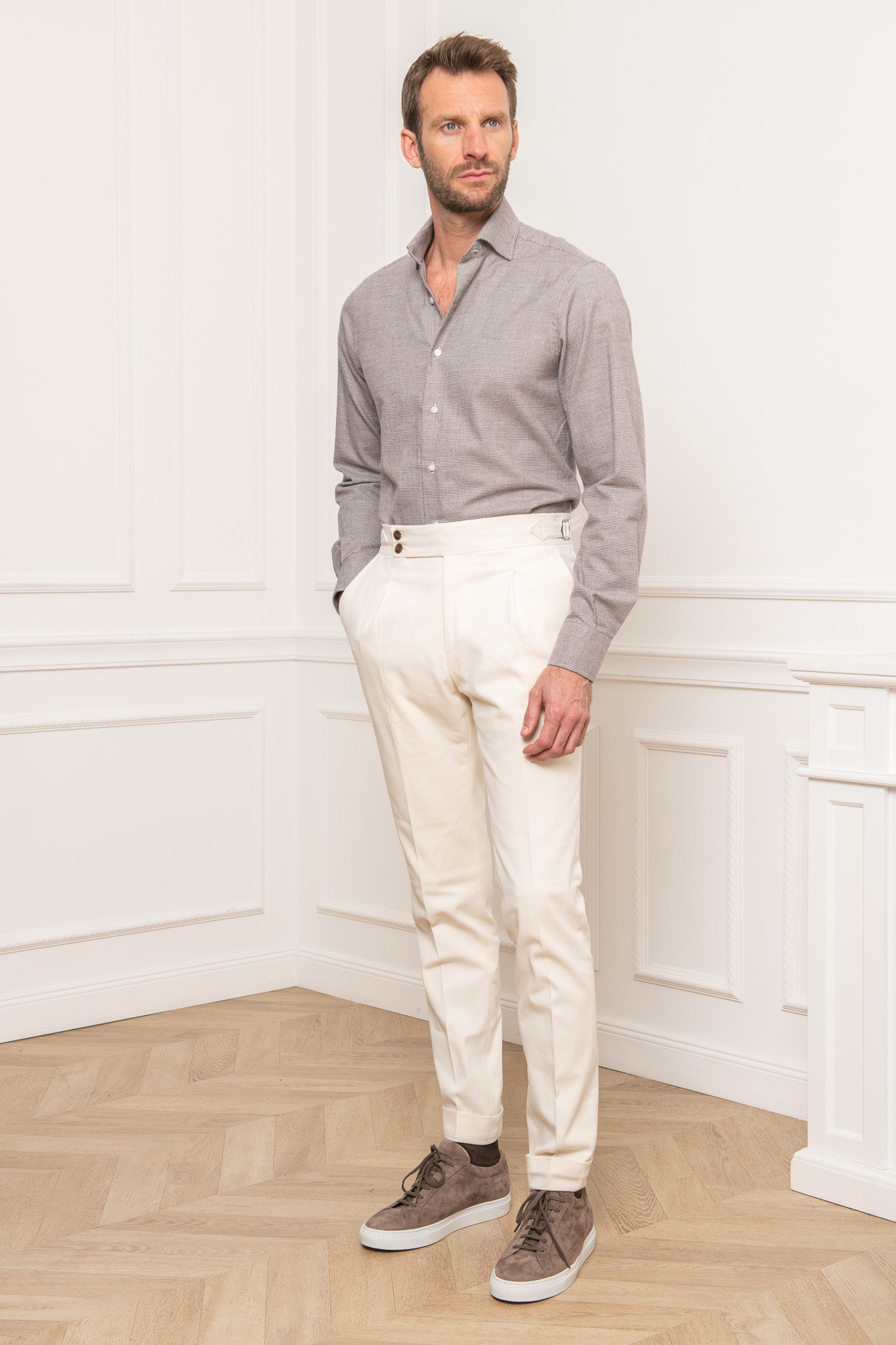 Taupe Prince of Wales shirt - Made in Italy