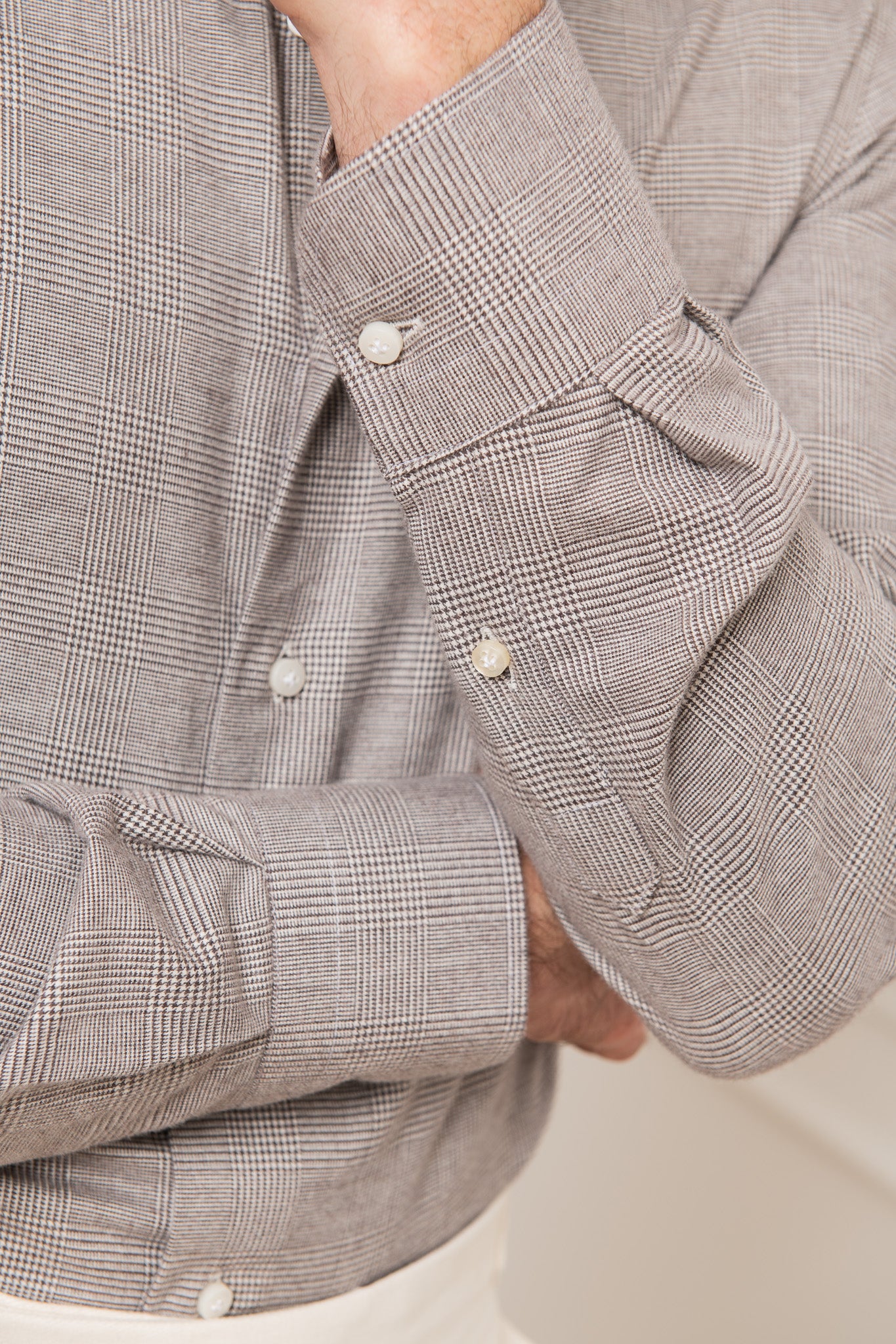 Taupe Prince of Wales shirt - Made in Italy