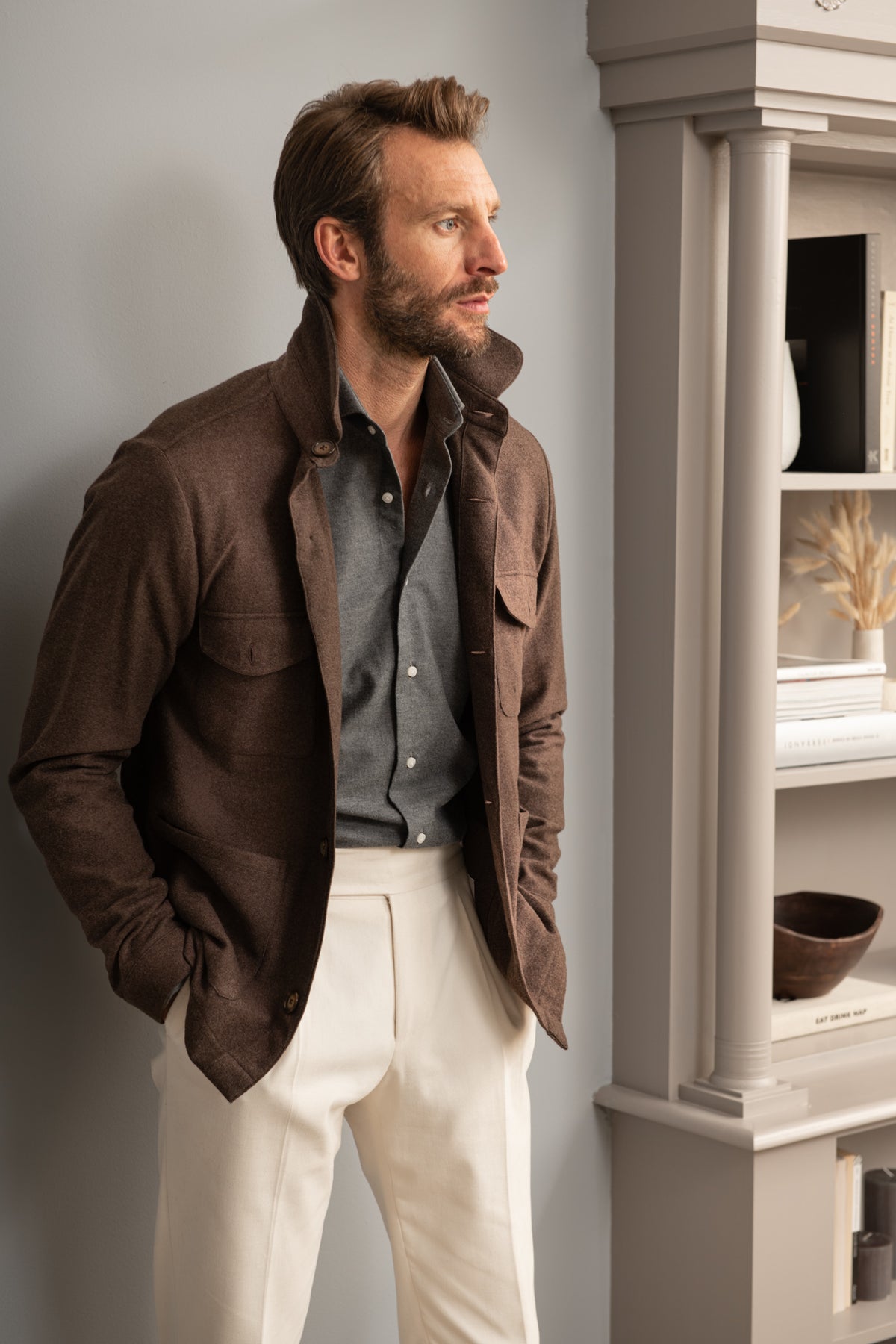 Brown flannel Safari Jacket | Made in Italy | Pini Parma