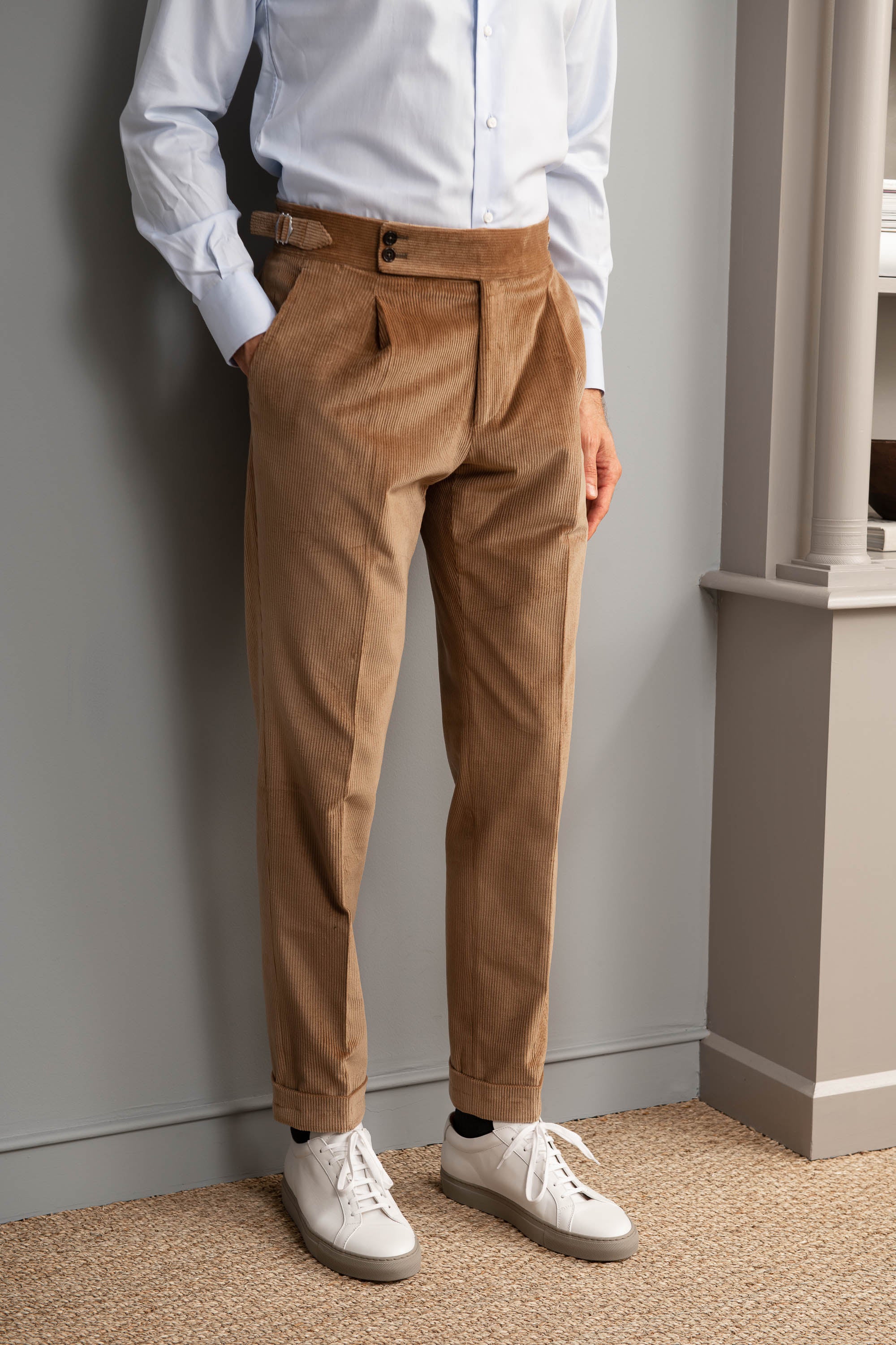 Camel And Ecru Colours Combination Viscose And Elastane Fabric With Check  Pattern Detail Super Slim Casual Mens Trousers