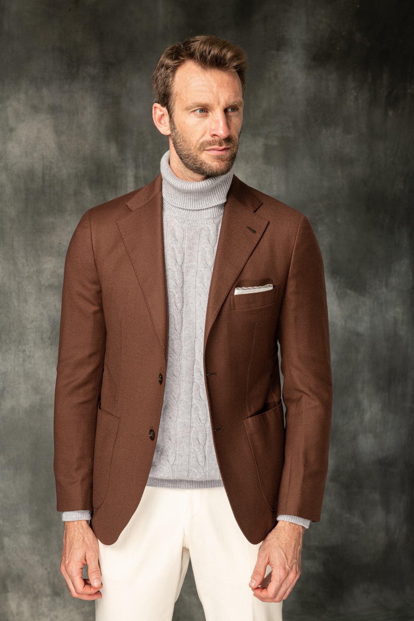 Cognac flannel jacket - Made in Italy