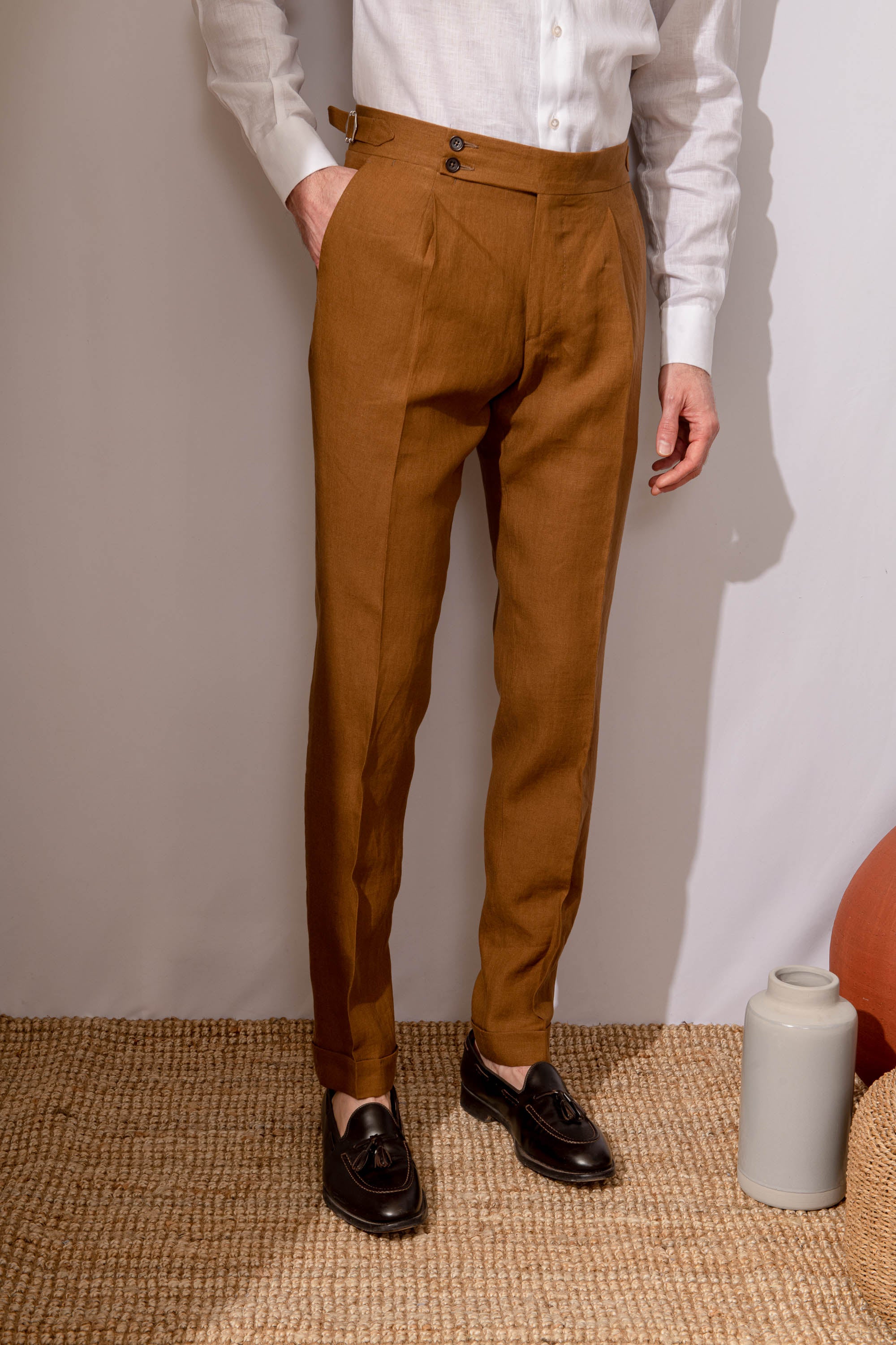 Curry linen trousers "Soragna Capsule Collection" - Made in Italy