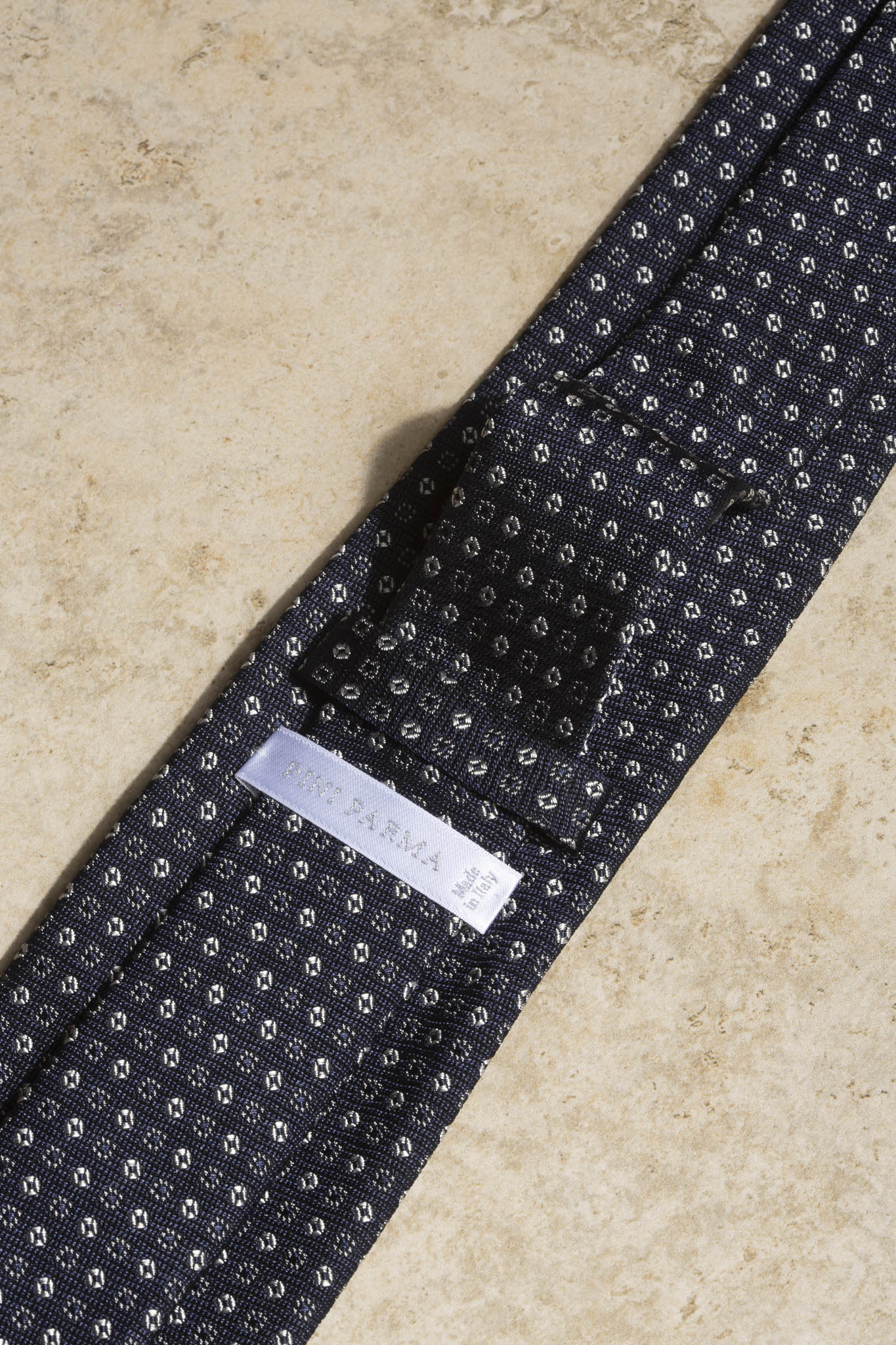 Dark Blue tie with white microflowers - Made In Italy