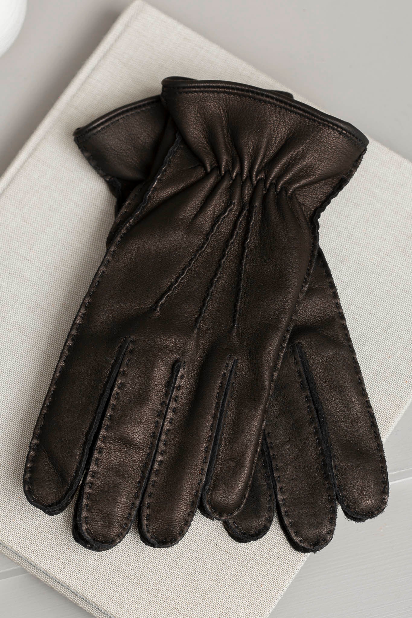 Gants en cuir de cerf doublés de cachemire marron foncé - Made in Italy