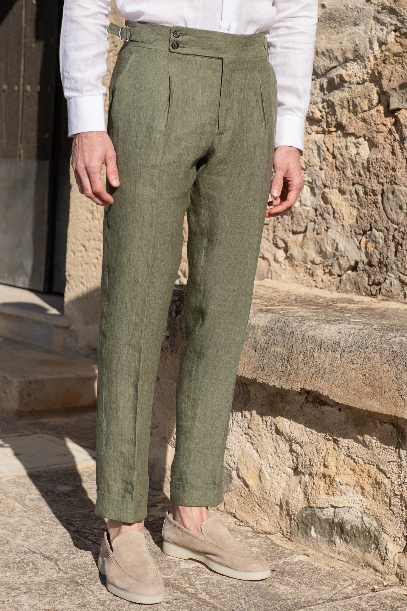 Green linen trousers "Soragna Capsule Collection" - Made in Italy