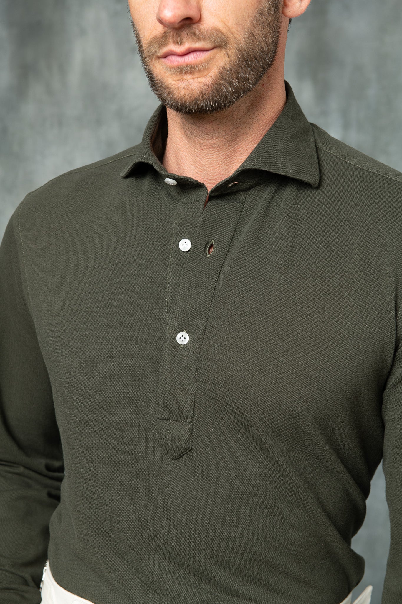 Green popover polo shirt - Made in Italy