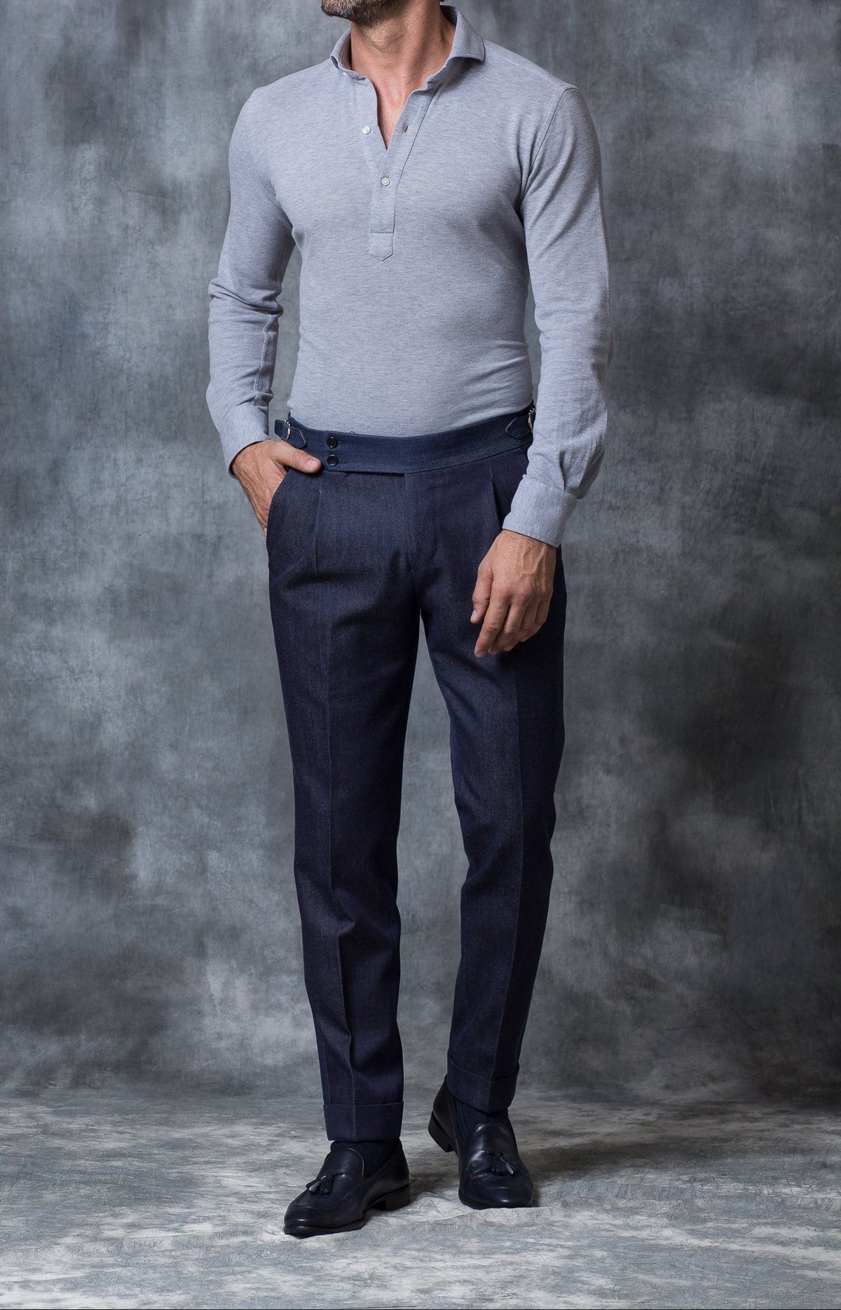 Grey popover polo shirt - Made in Italy