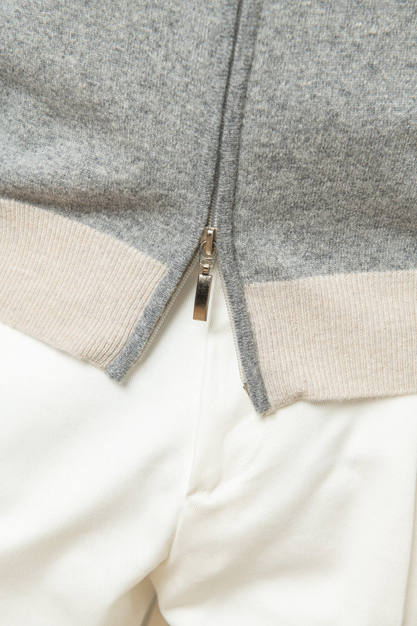 Cardigan zippé intégral gris et beige – Made in Italy