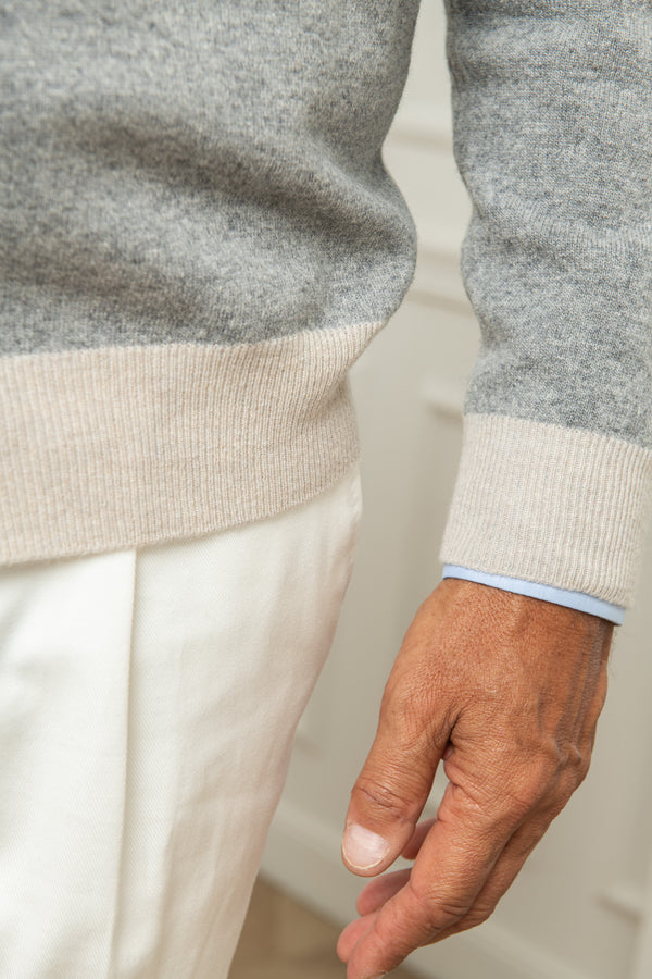 Cardigan zippé intégral gris et beige – Made in Italy