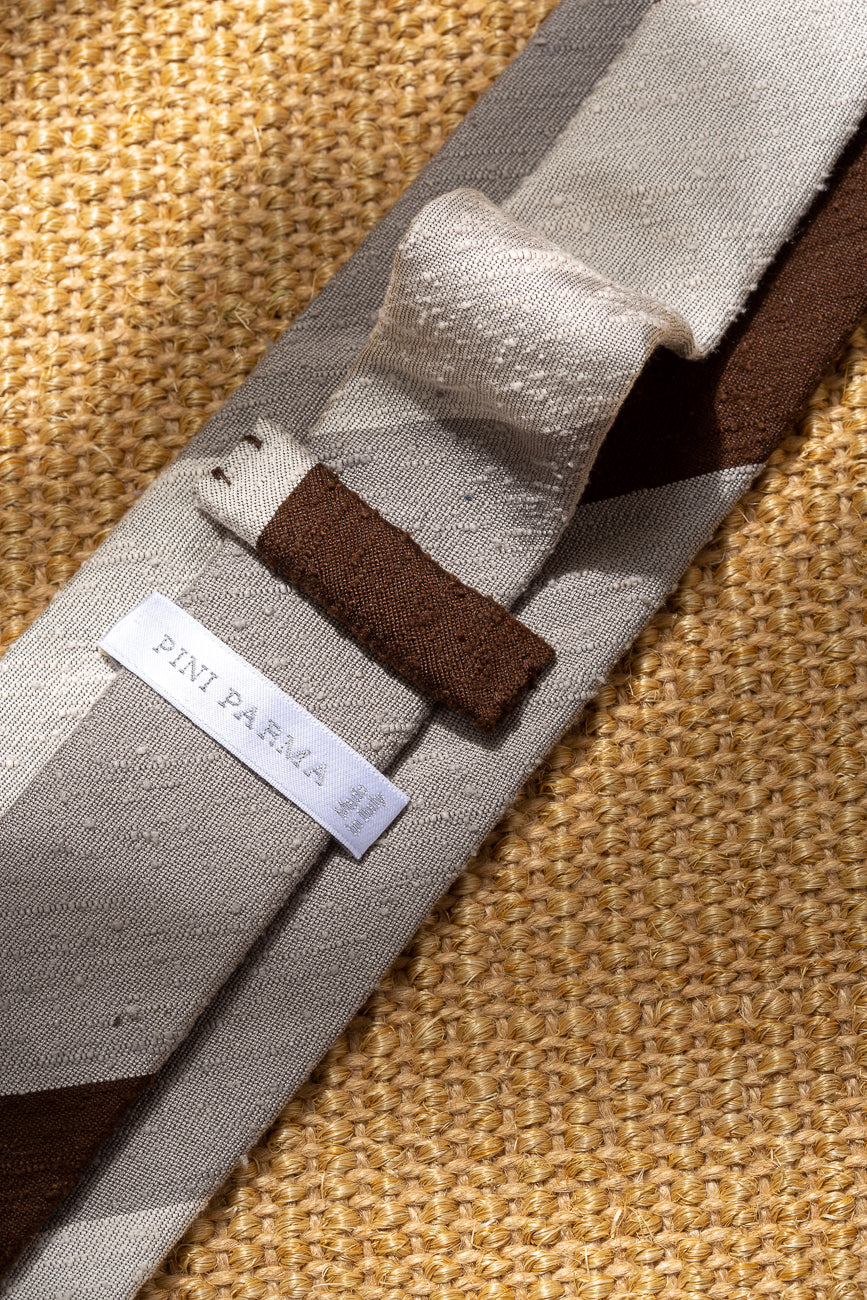Grey and brown shantung tie - Hand Made In Italy