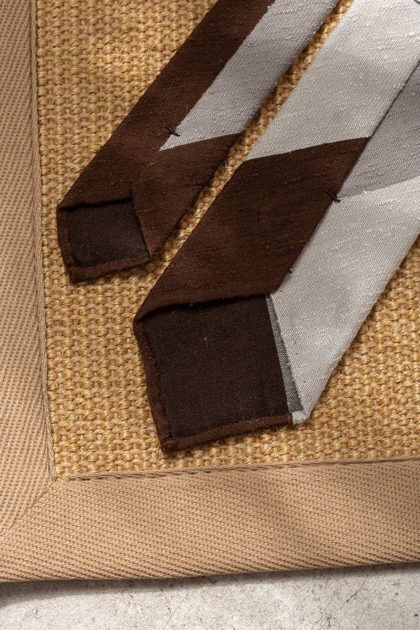 Grey and brown shantung tie - Hand Made In Italy
