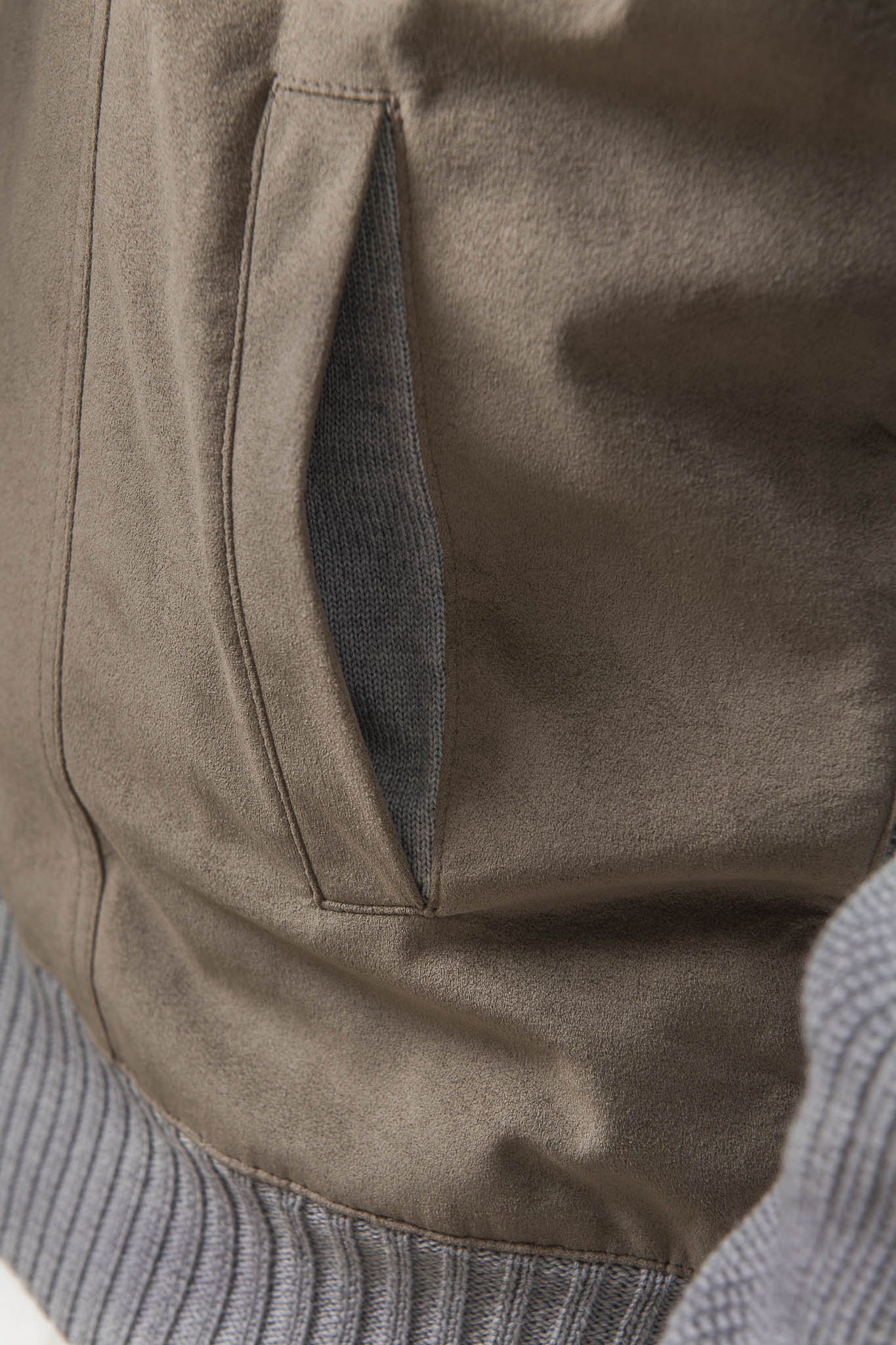 Grey and taupe cardigan - Alcantara & wool - Made in Italy