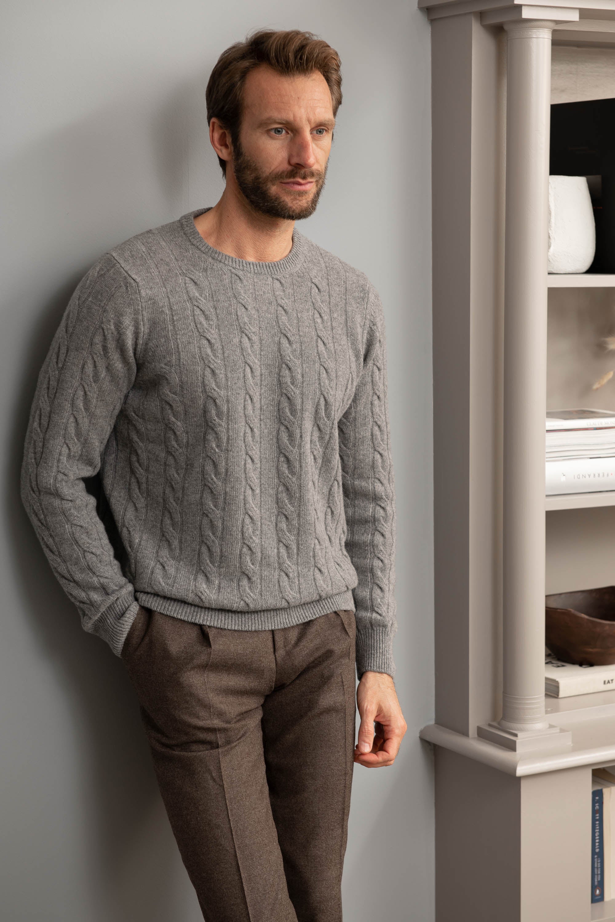 Grey cable knit sweater – Made in italy