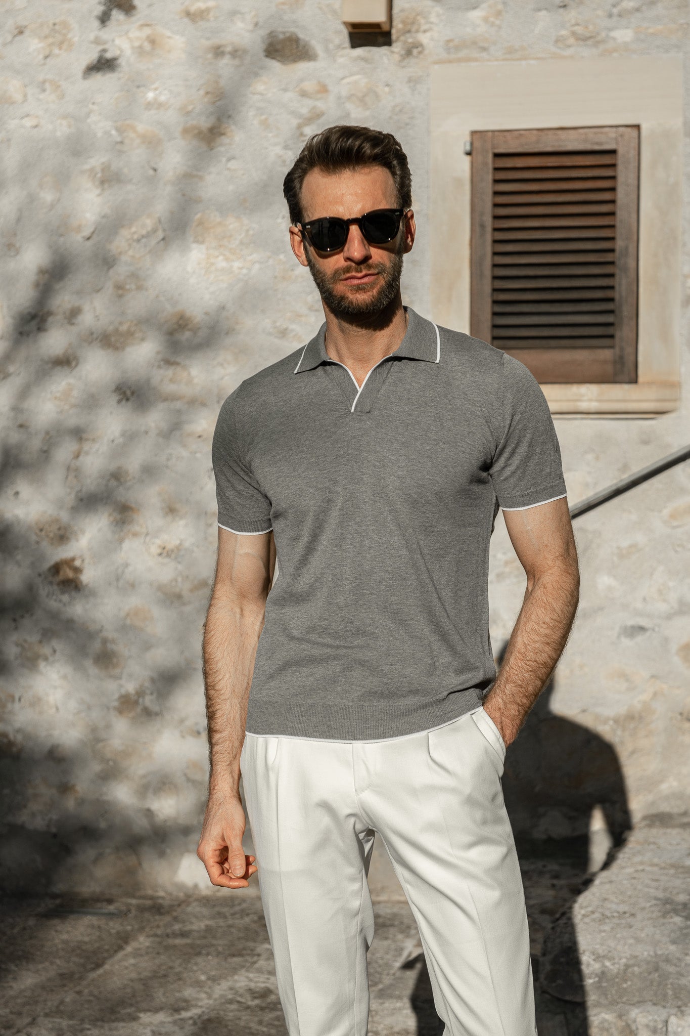 Grey cotton polo - Made in Italy