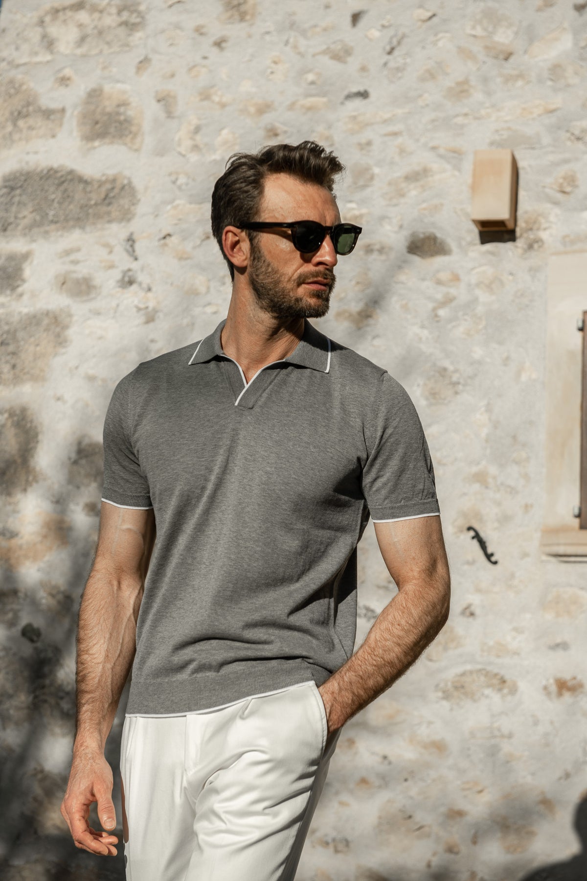 Grey cotton polo - Made in Italy