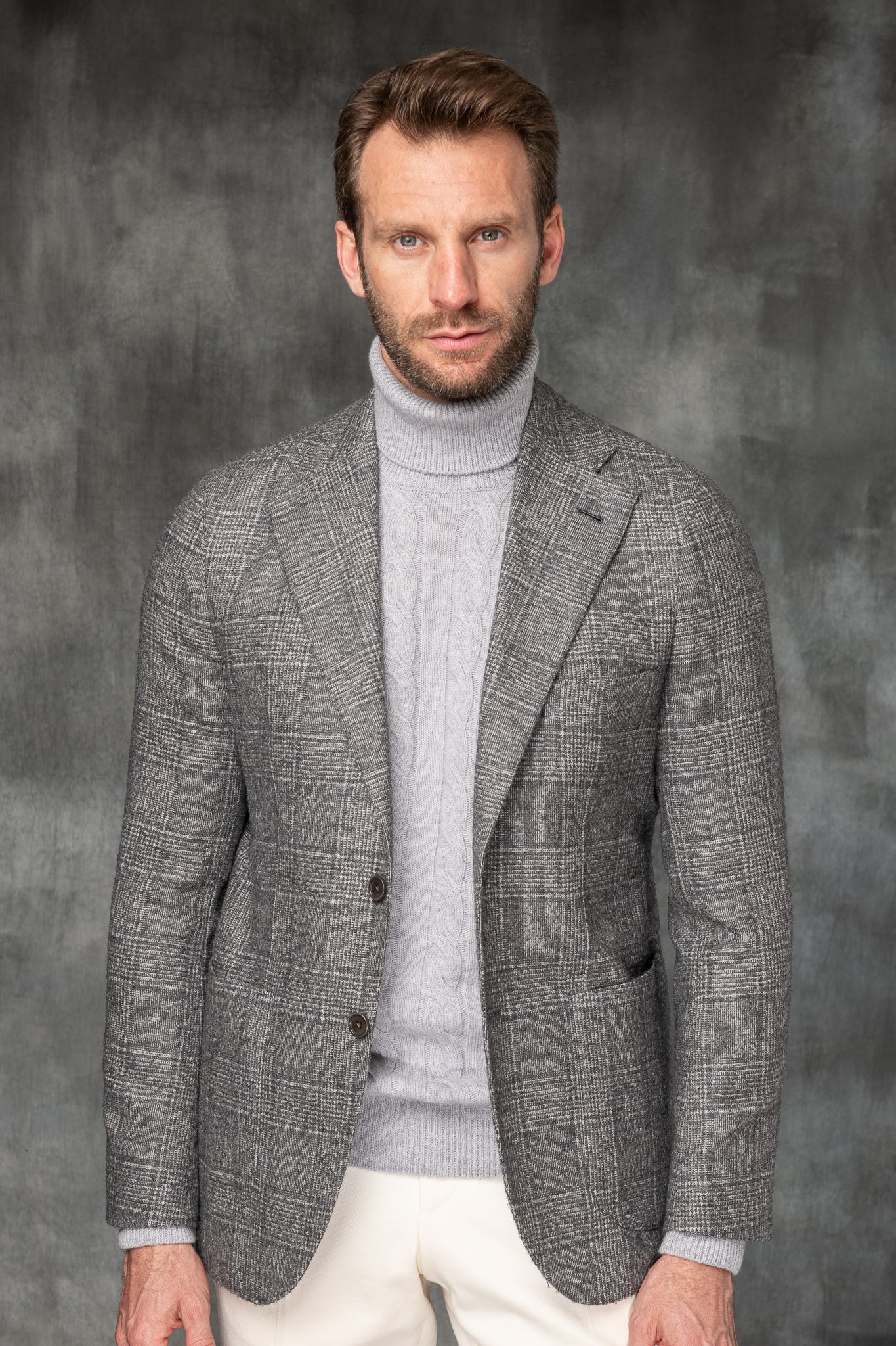Grey Prince of Wales jacket in Loro Piana Alpaca fabric - Made in Italy