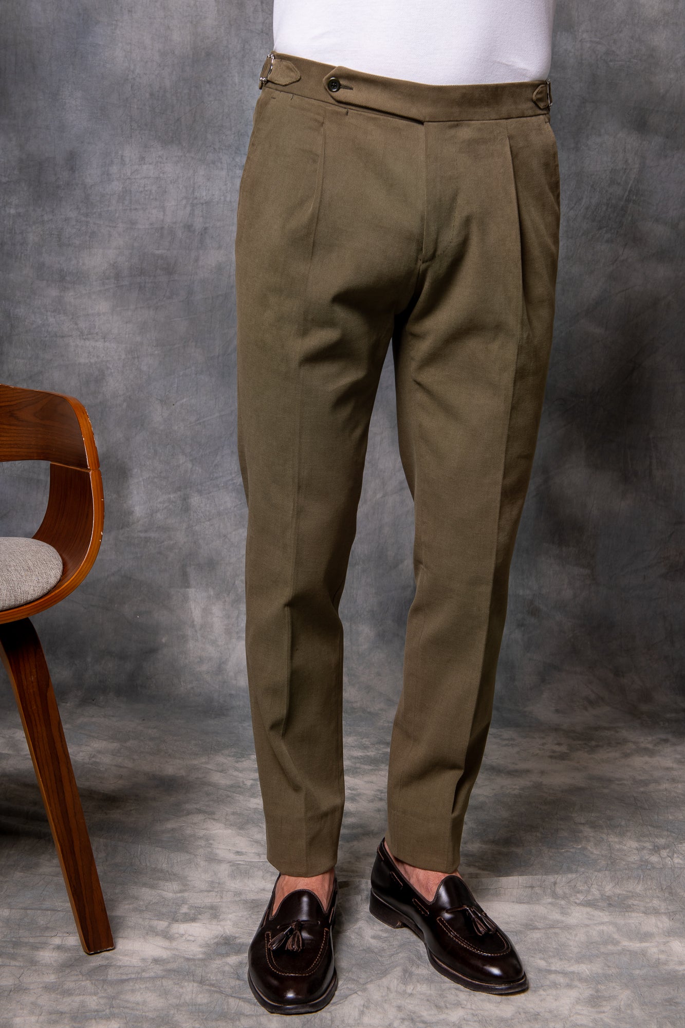 Kaki Cotton Biella Trousers  - Made in Italy