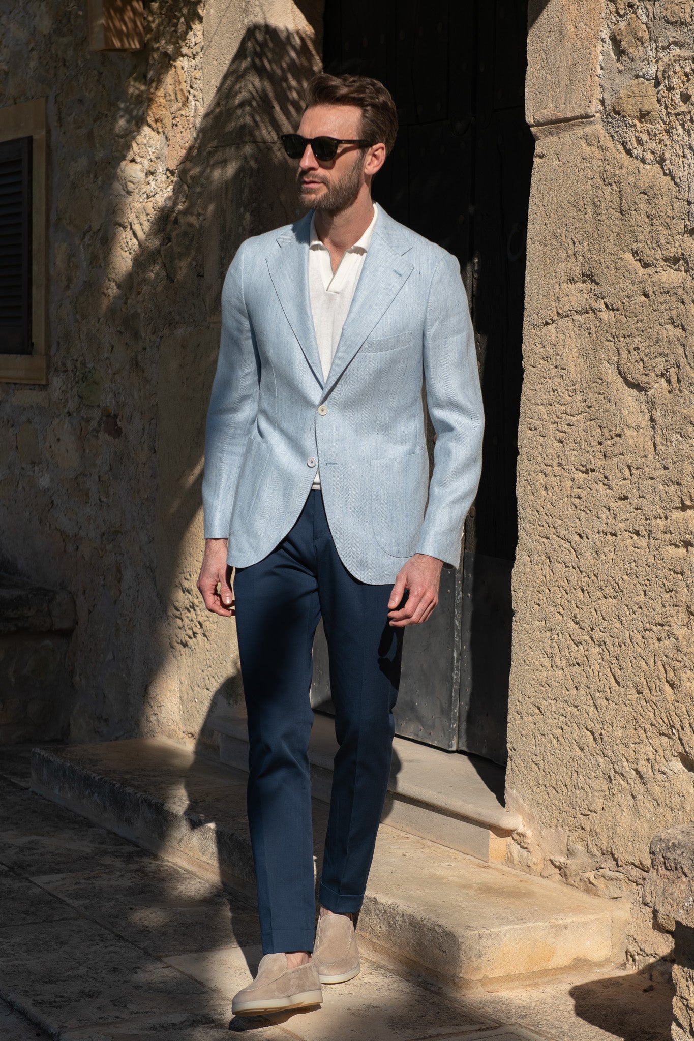 Light blue herringbone jacket  – Made in Italy