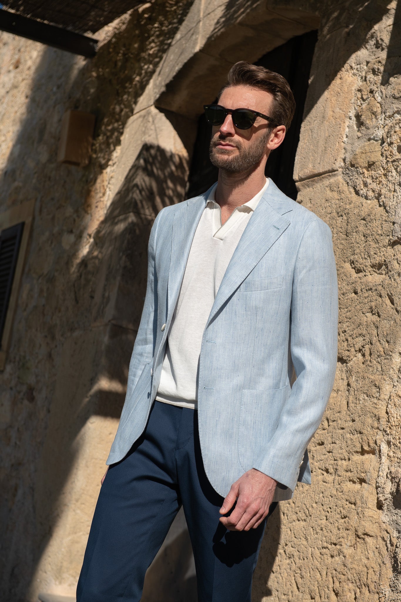 Light blue herringbone jacket  – Made in Italy