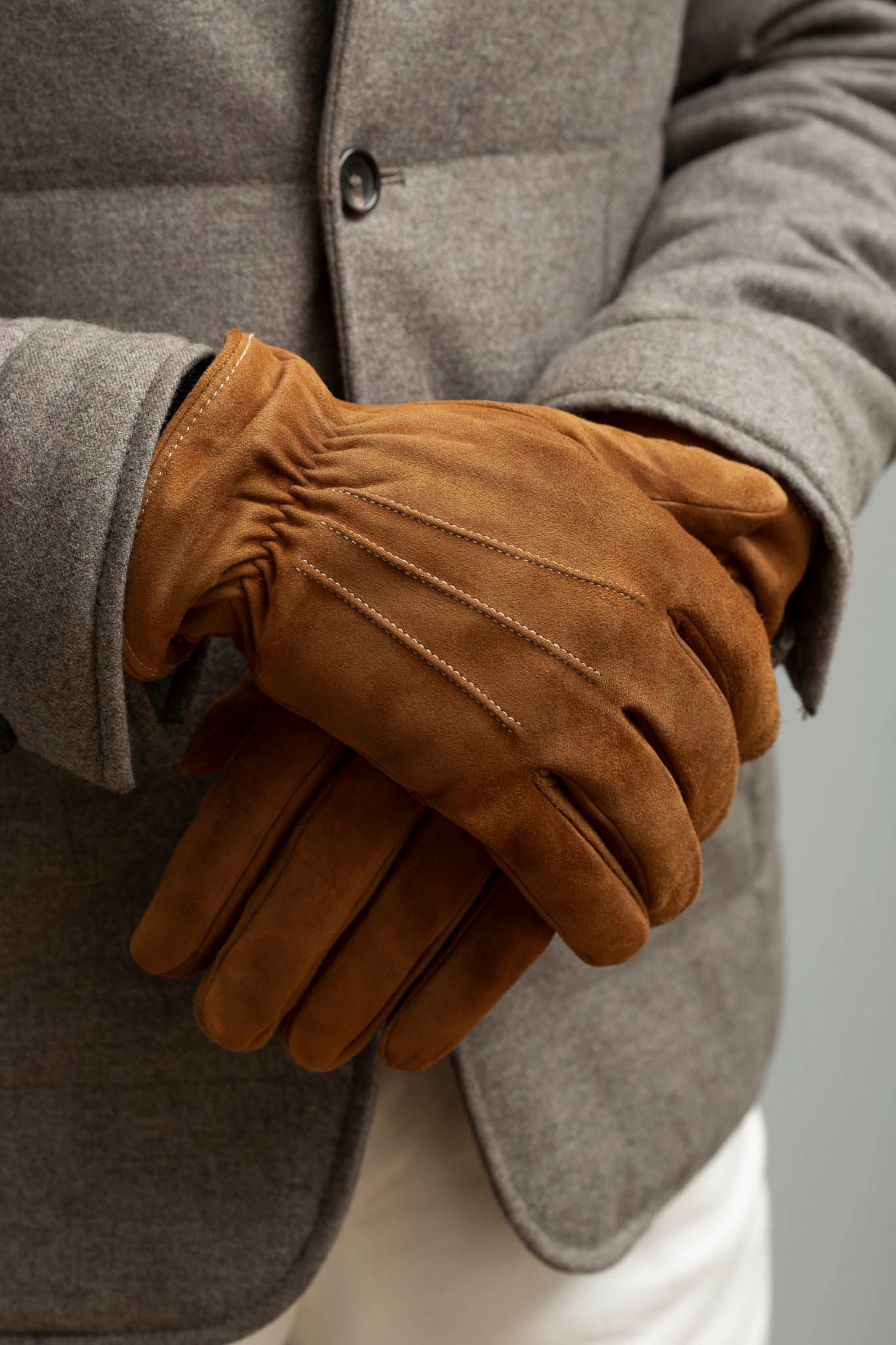 Nocciola Cashmere Lined Suede Gloves - Made in Italy