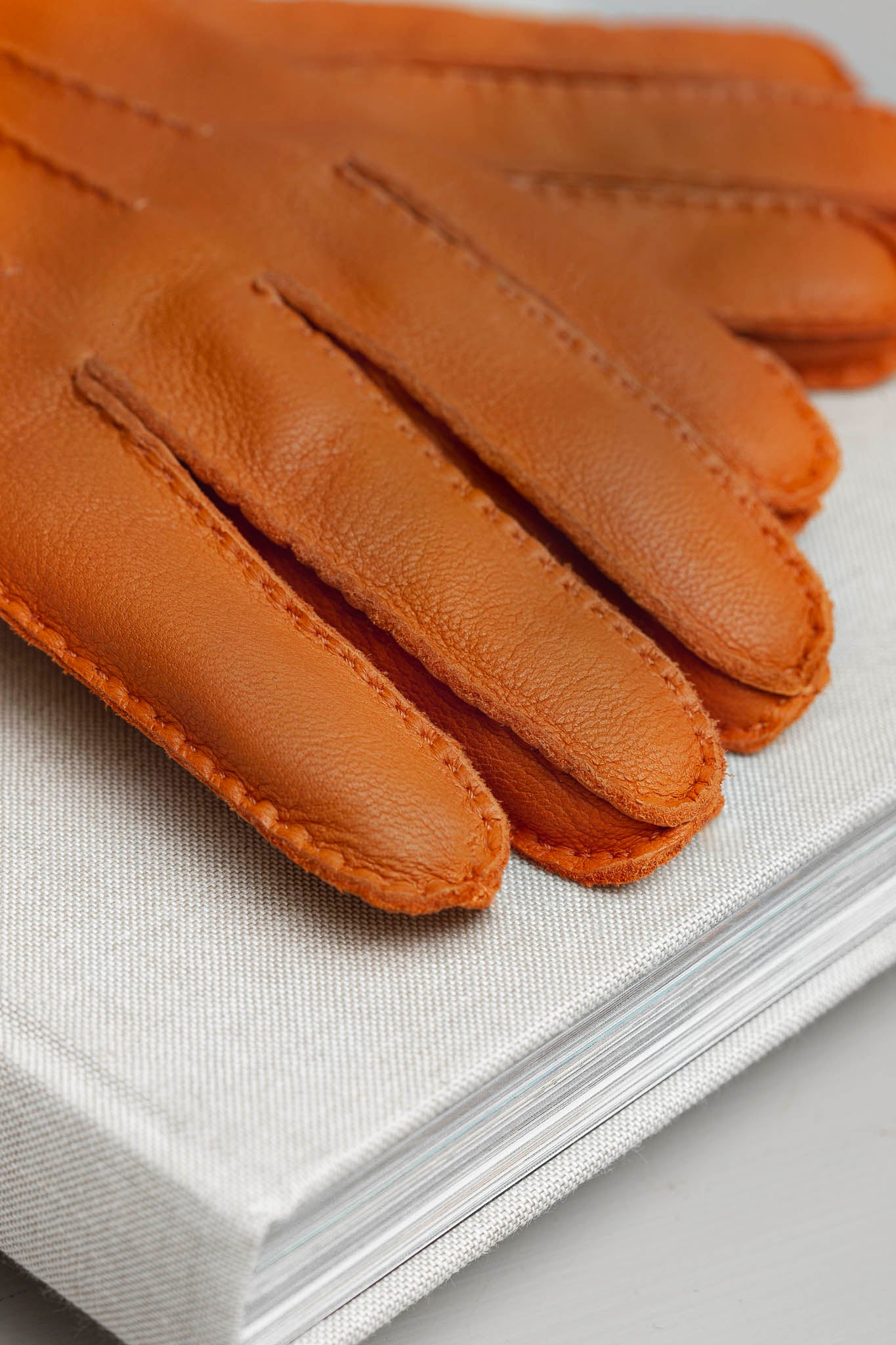 Orange Cashmere Lined Deerskin Leather Gloves - Made in Italy