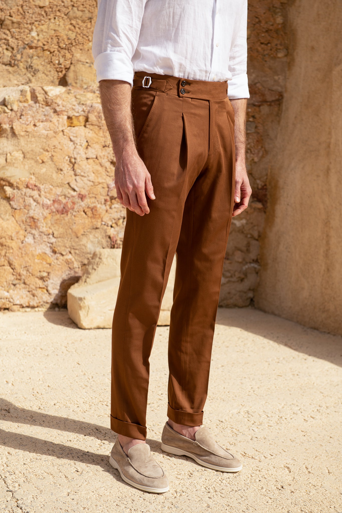 Cognac cotton trousers "Soragna Capsule Collection" - Made in Italy
