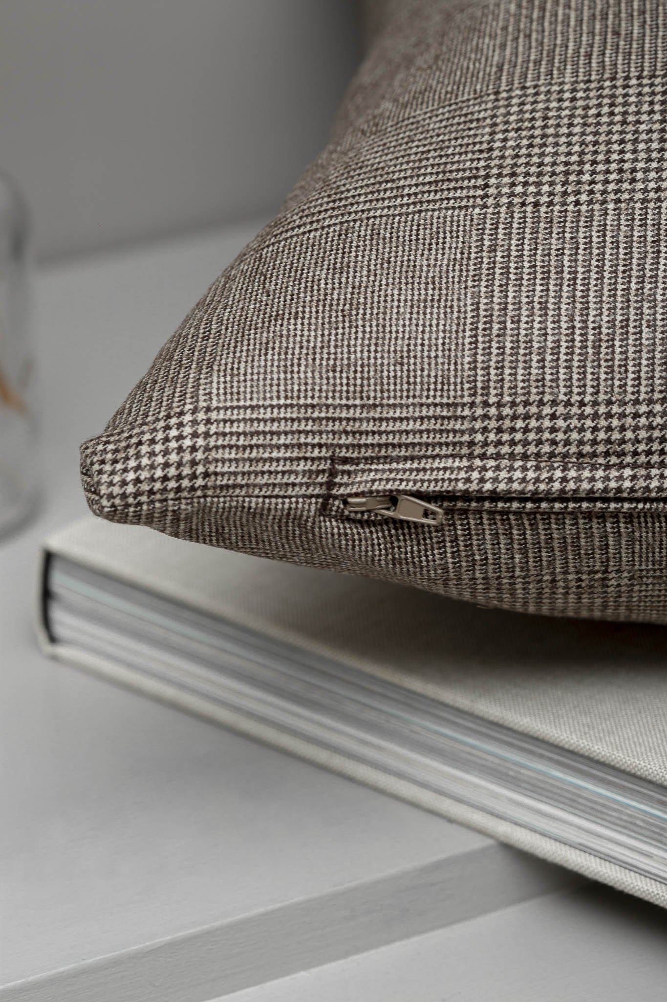 Taupe Prince of Wales wool cushion - Made in Italy