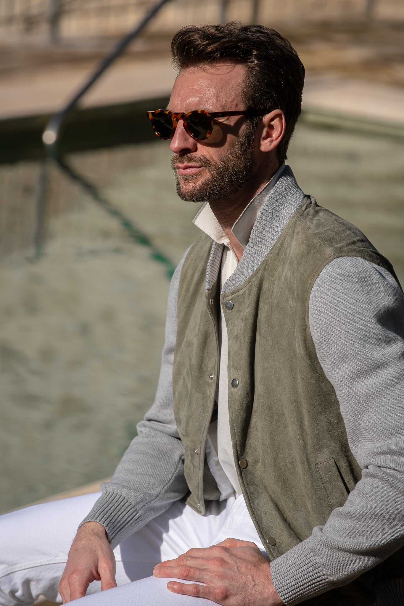 Sage suede knit bomber – Made in Italy
