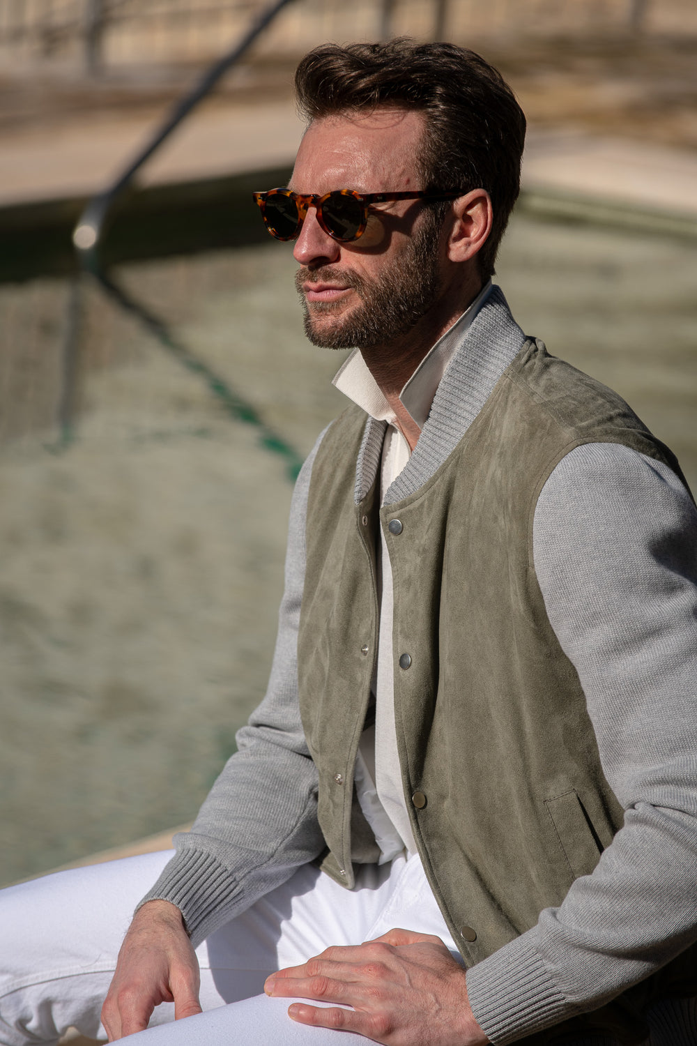 Bomber en tricot suédé Sauge – Made in Italy