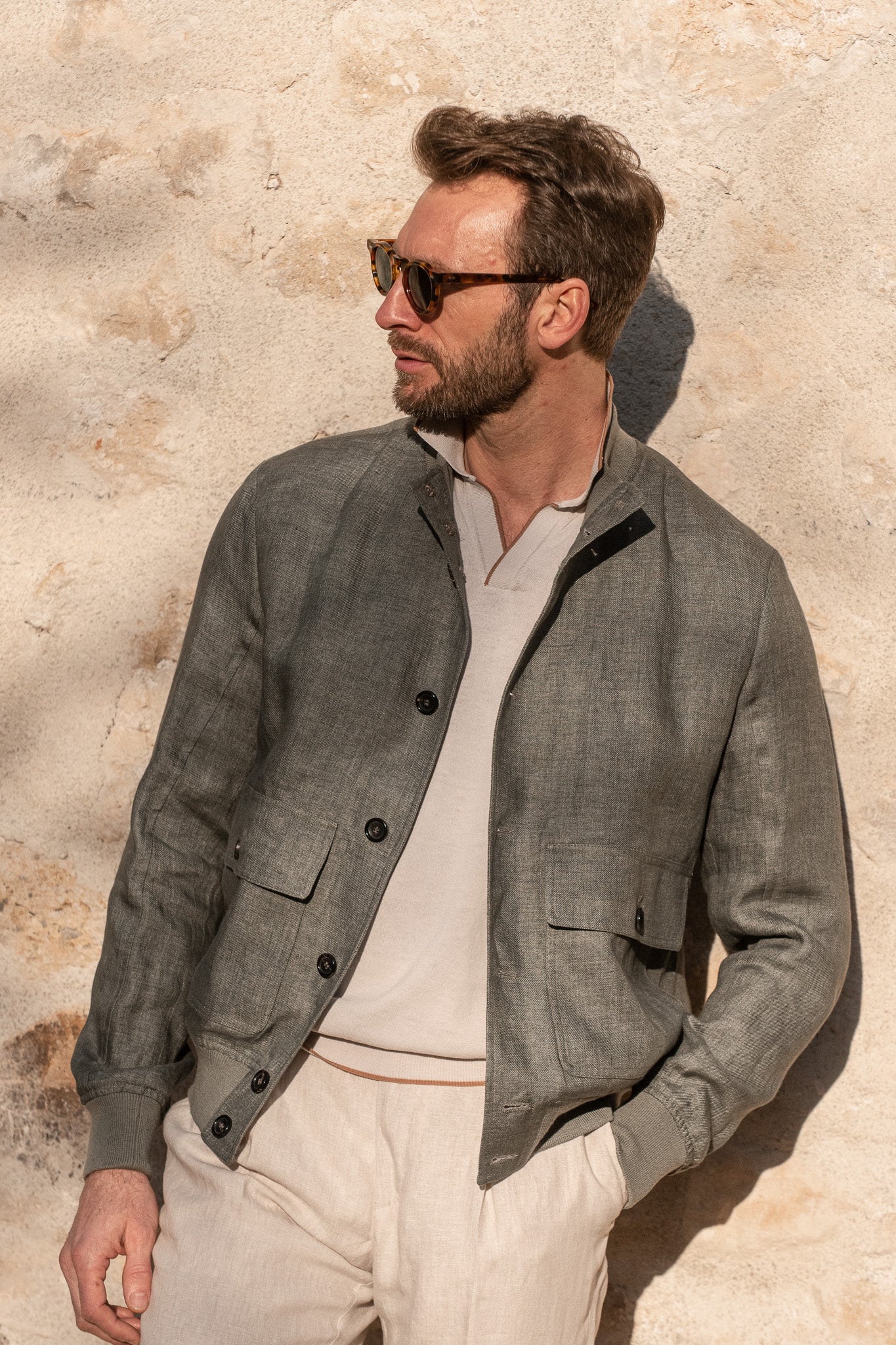 Sage linen bomber jacket – Made in Italy