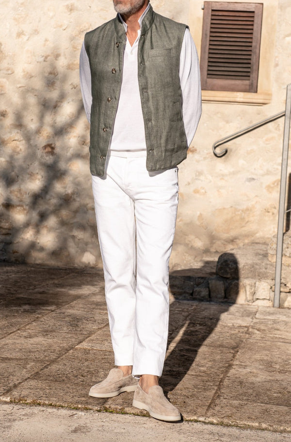 Gilet reversibile in piumino di lino Salvia – Made in Italy