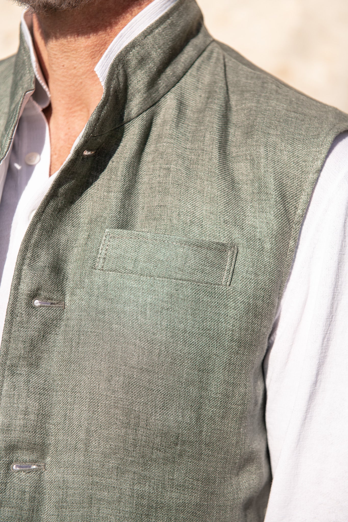 Sage linen reversible down vest – Made in Italy