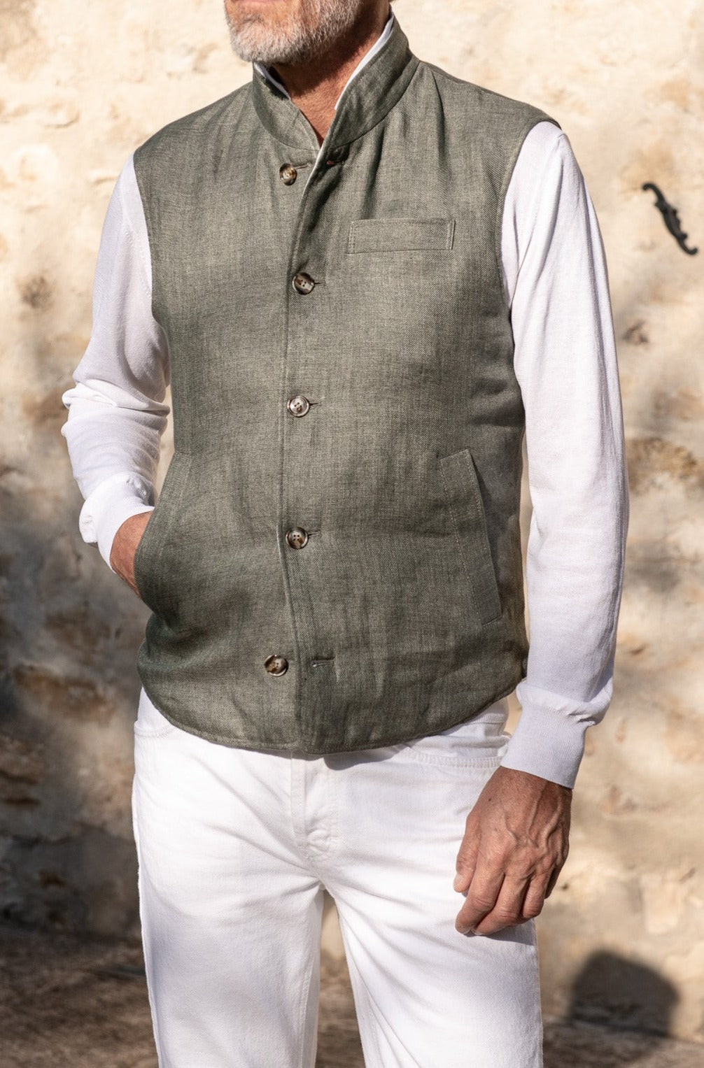 Sage linen reversible down vest – Made in Italy