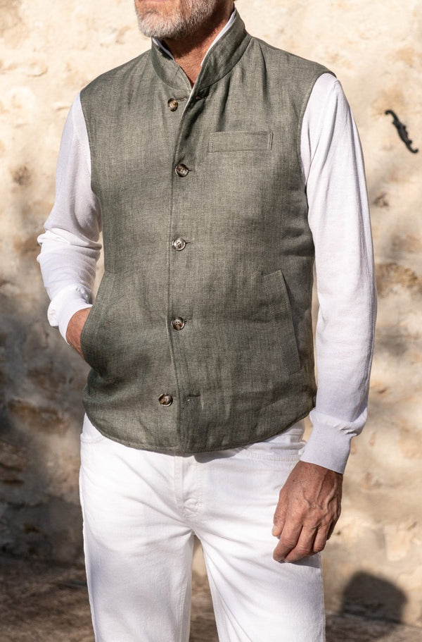 Gilet reversibile in piumino di lino Salvia – Made in Italy