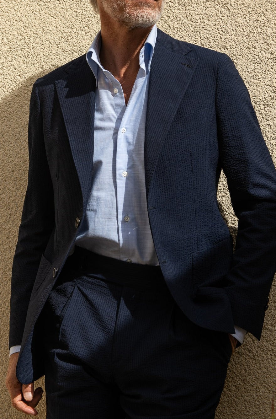Blue seersucker suit in Loro Piana fabric - Made in Italy