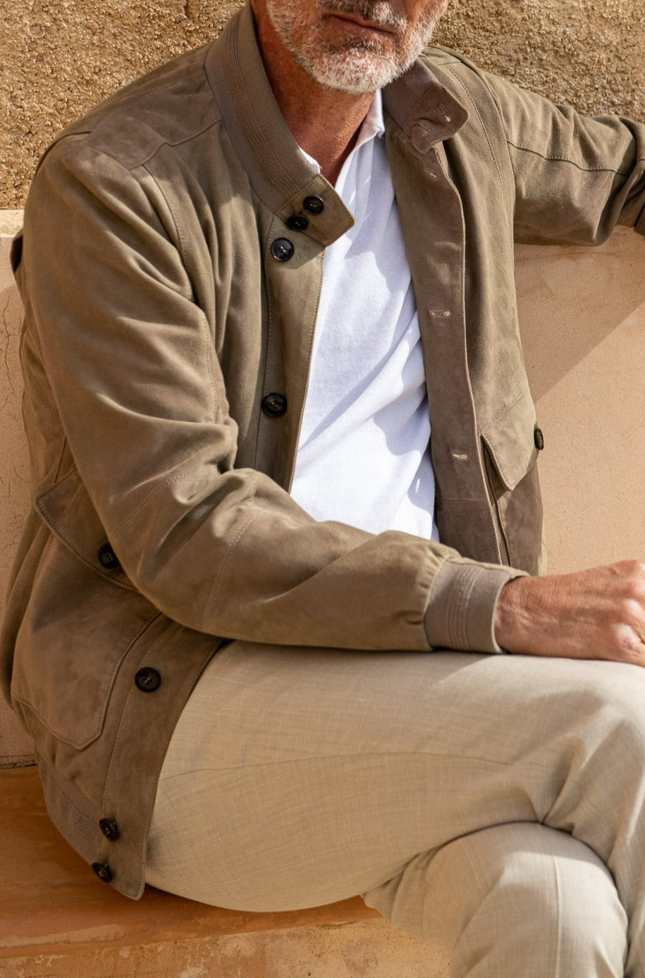 Taupe suede bomber jacket – Made in Italy