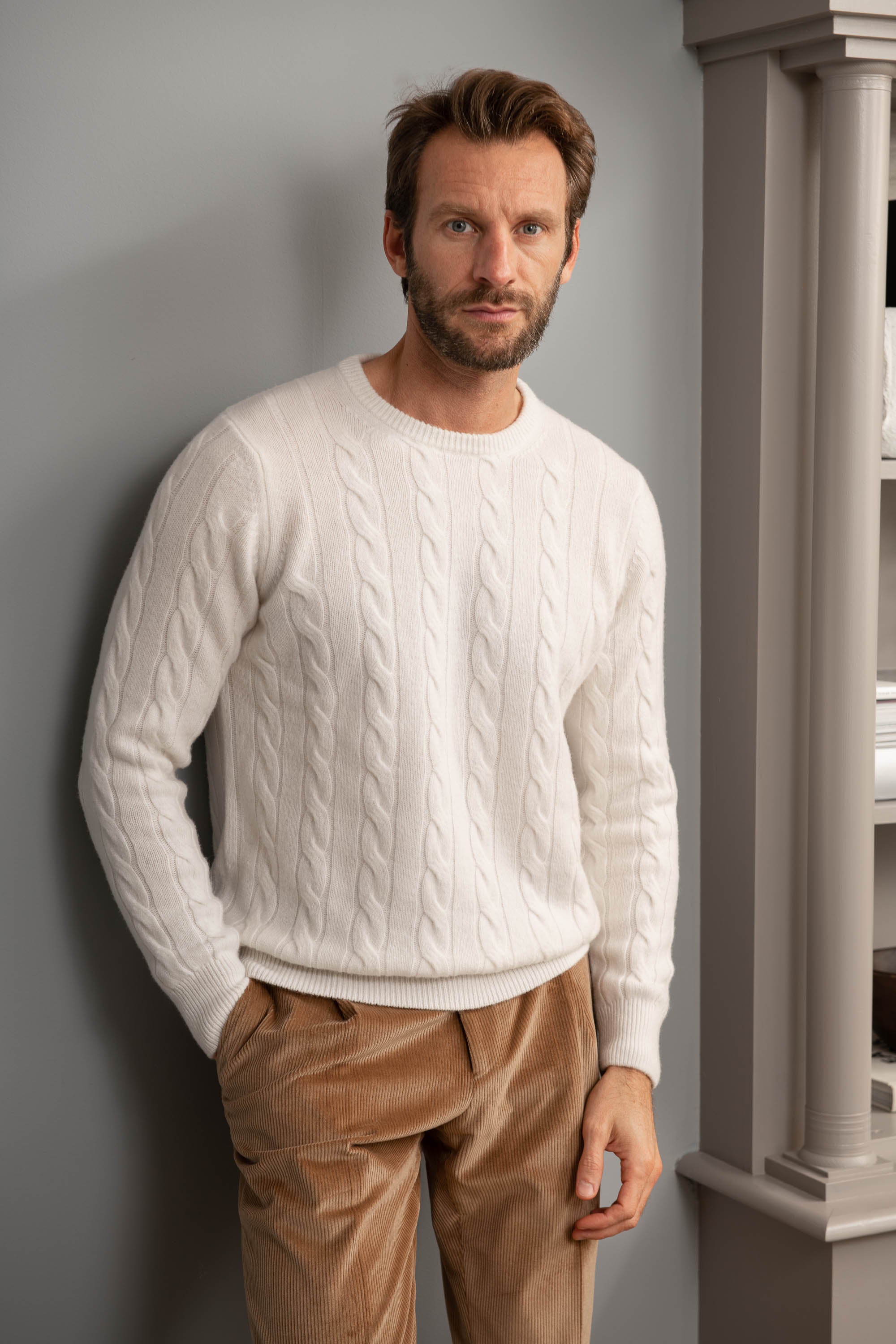 White cable knit sweater – Made in italy