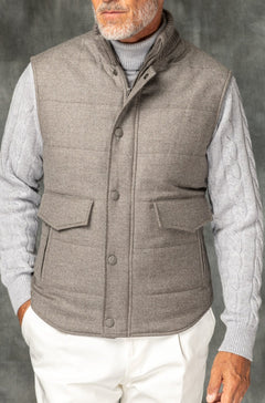Taupe down vest in Loro Piana wool Rain System® | Made in Italy