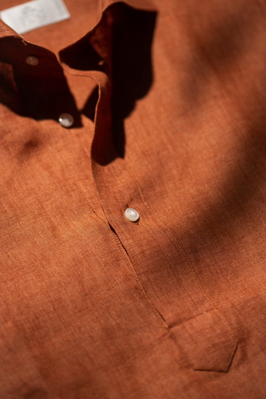 Camicia popover in lino terracotta - Made in Italy