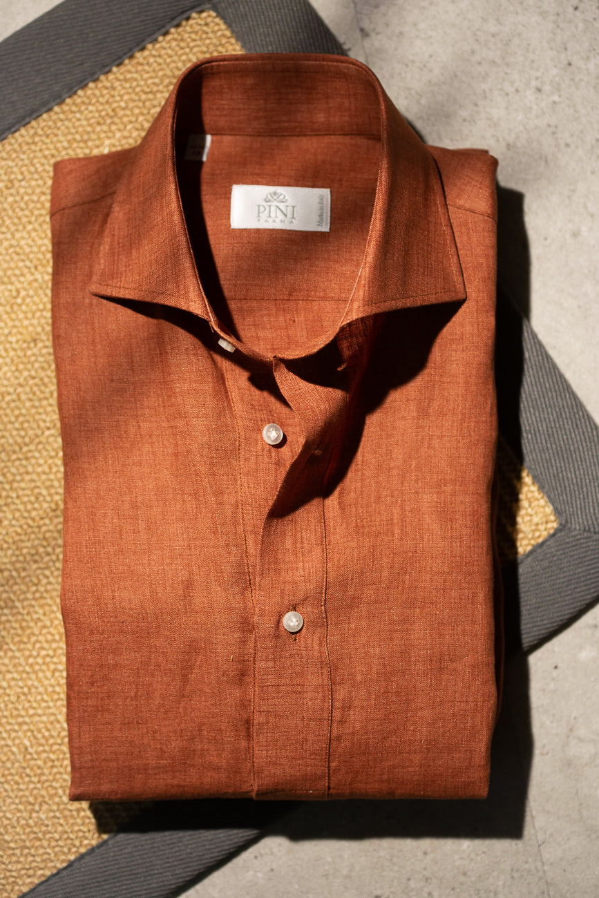 popover linen shirt, terracotta popover shirt, linen popover shirt, chemise terracotta lin, chemise en lin popover, chemise été homme popover