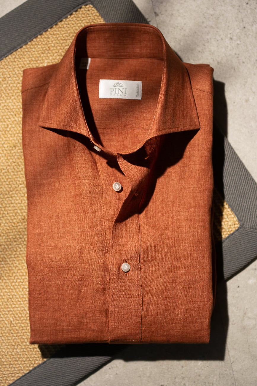 Terracotta linen shirt, chemise en lin terracotta, chemise en lin homme, mens linen shirt 