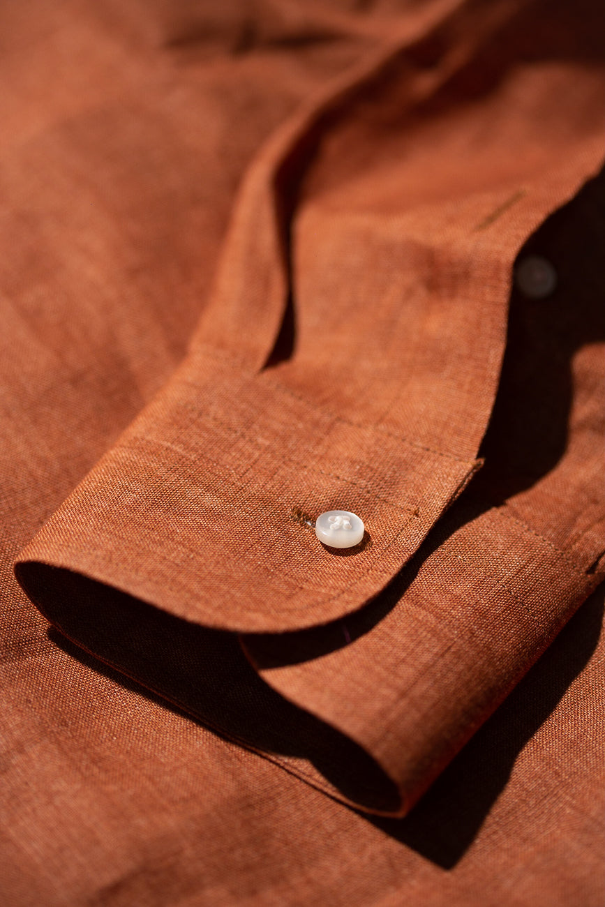 Camicia popover in lino terracotta - Made in Italy