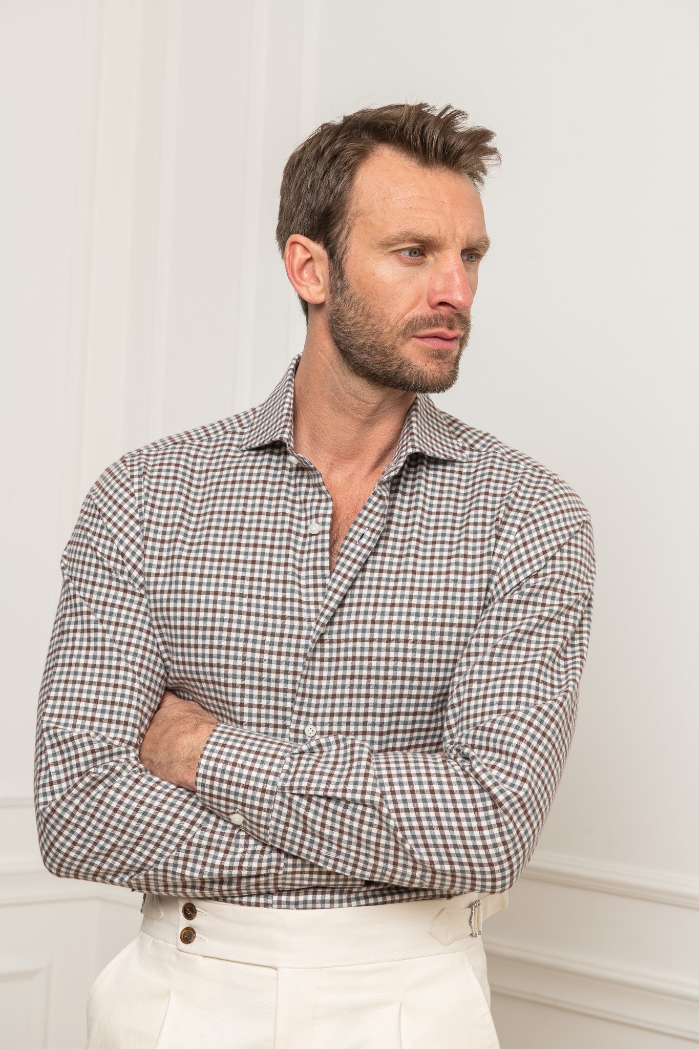 Brown and grey vichy shirt - Made in Italy
